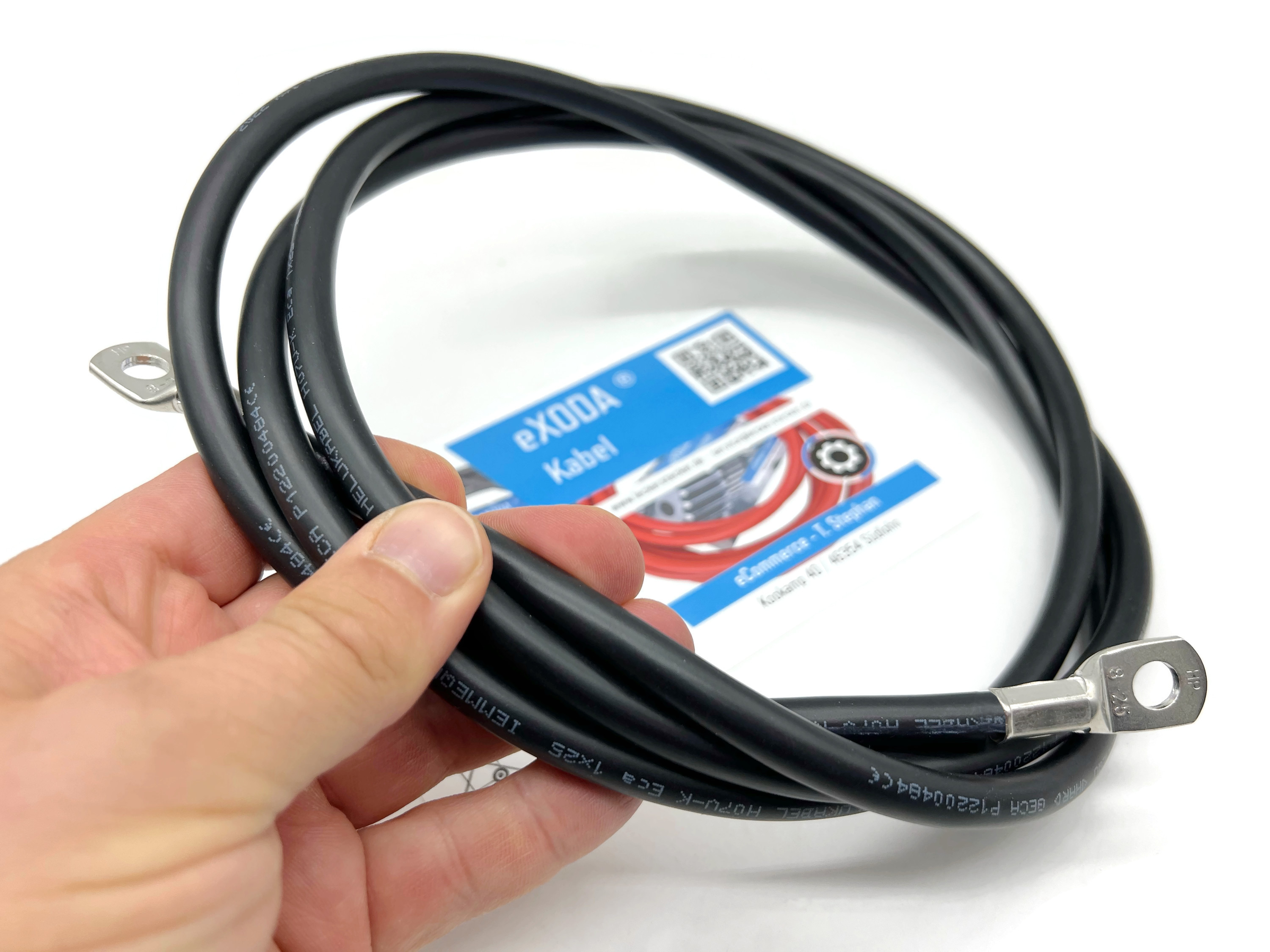 Batteriekabel 25 mm² 200cm M8 Schwarz flexibel robust 99 Prozent Kupfer hitzebeständig bis 70 Grad - Vorschau 3