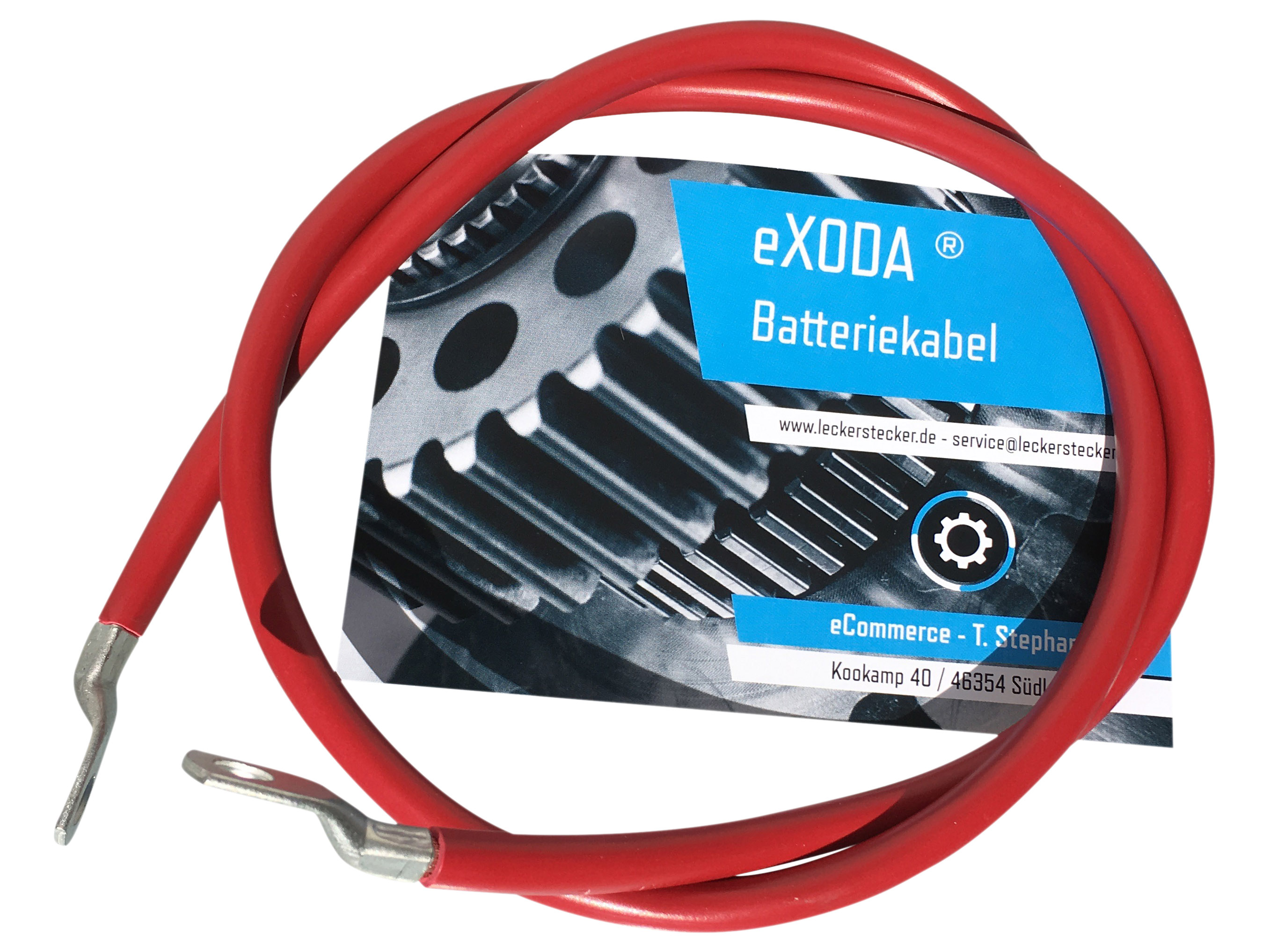 Batteriekabel 25 mm² 150cm mit Kabelschuhen M10 Rot - flexibles Kabel für Auto Motorrad Boot