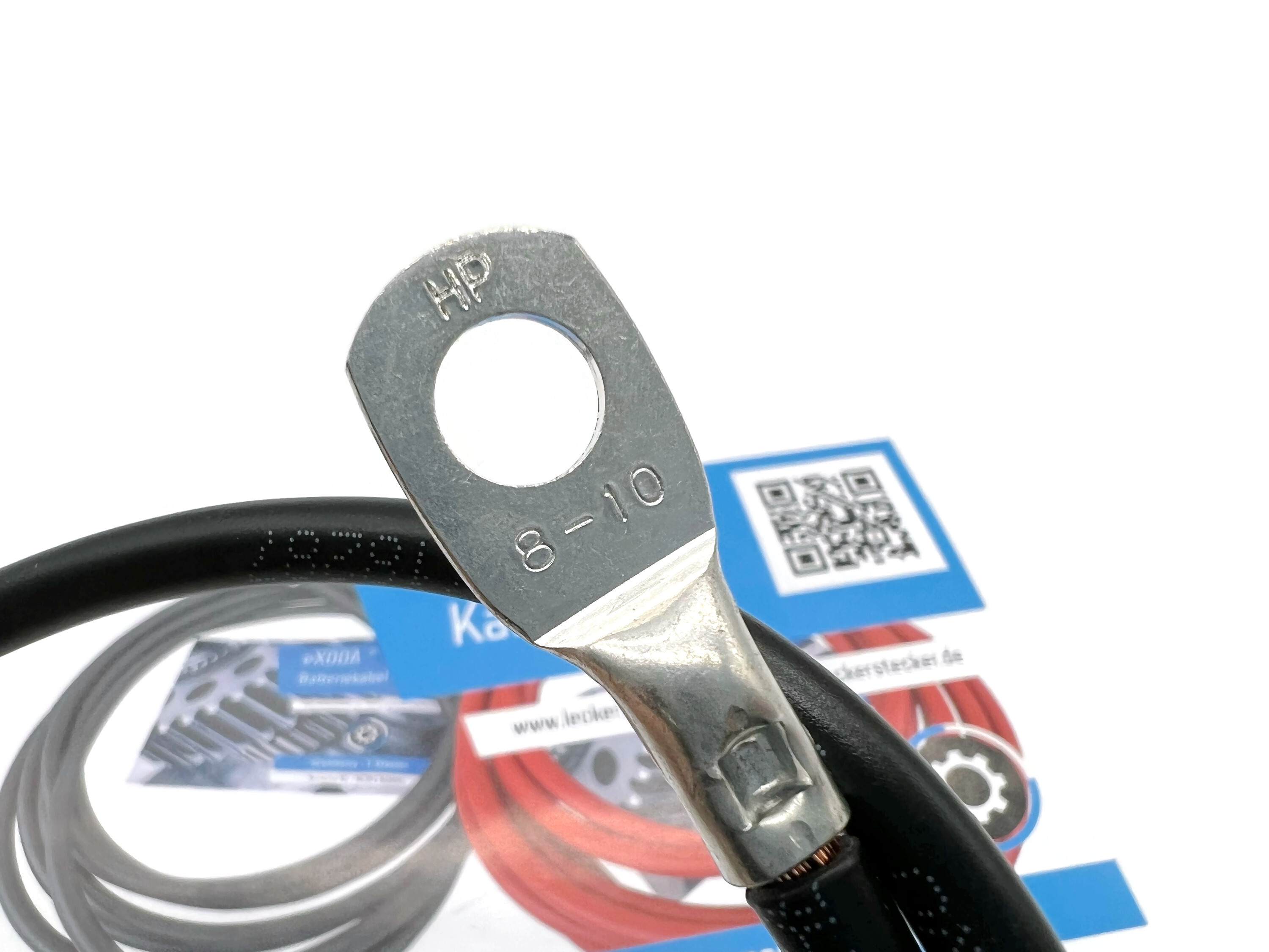 Batteriekabel 10 mm² 50cm Kabelschuhe M6 und M8 Schwarz - Vorschau 3