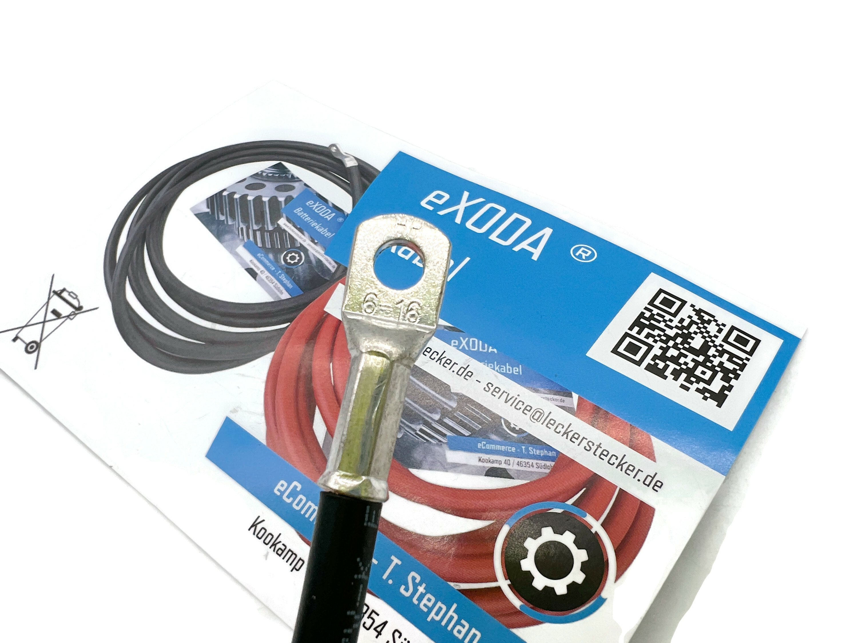 Exoda Batteriekabel 16 mm² 30cm mit M6 Kabelschuhen Schwarz für Auto Boot Motorrad - Vorschau 3