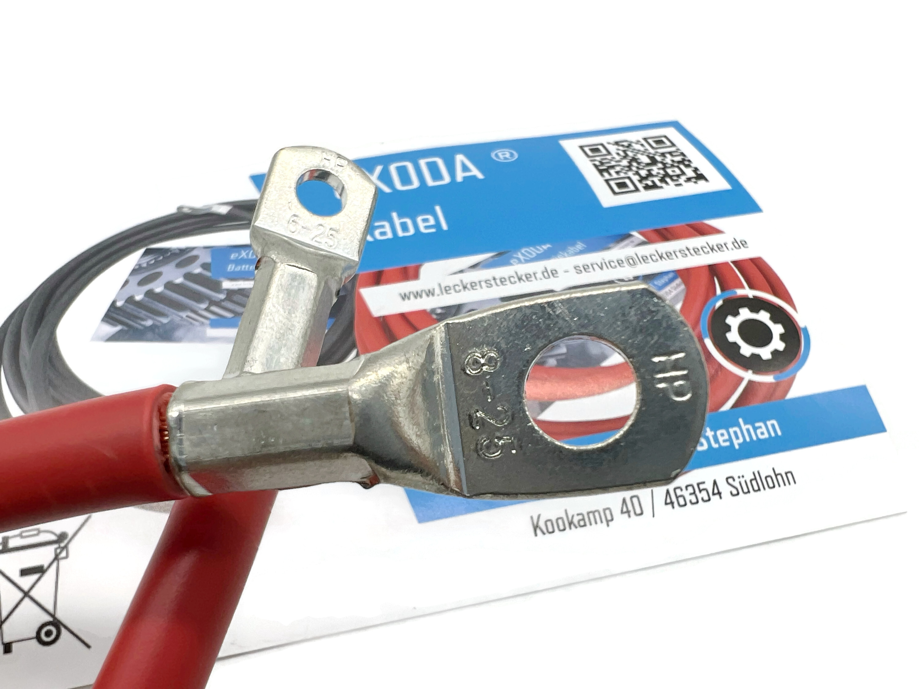 Batteriekabel 25 mm² 30cm Kabelschuhe M6 und M8 Rot - Vorschau 3