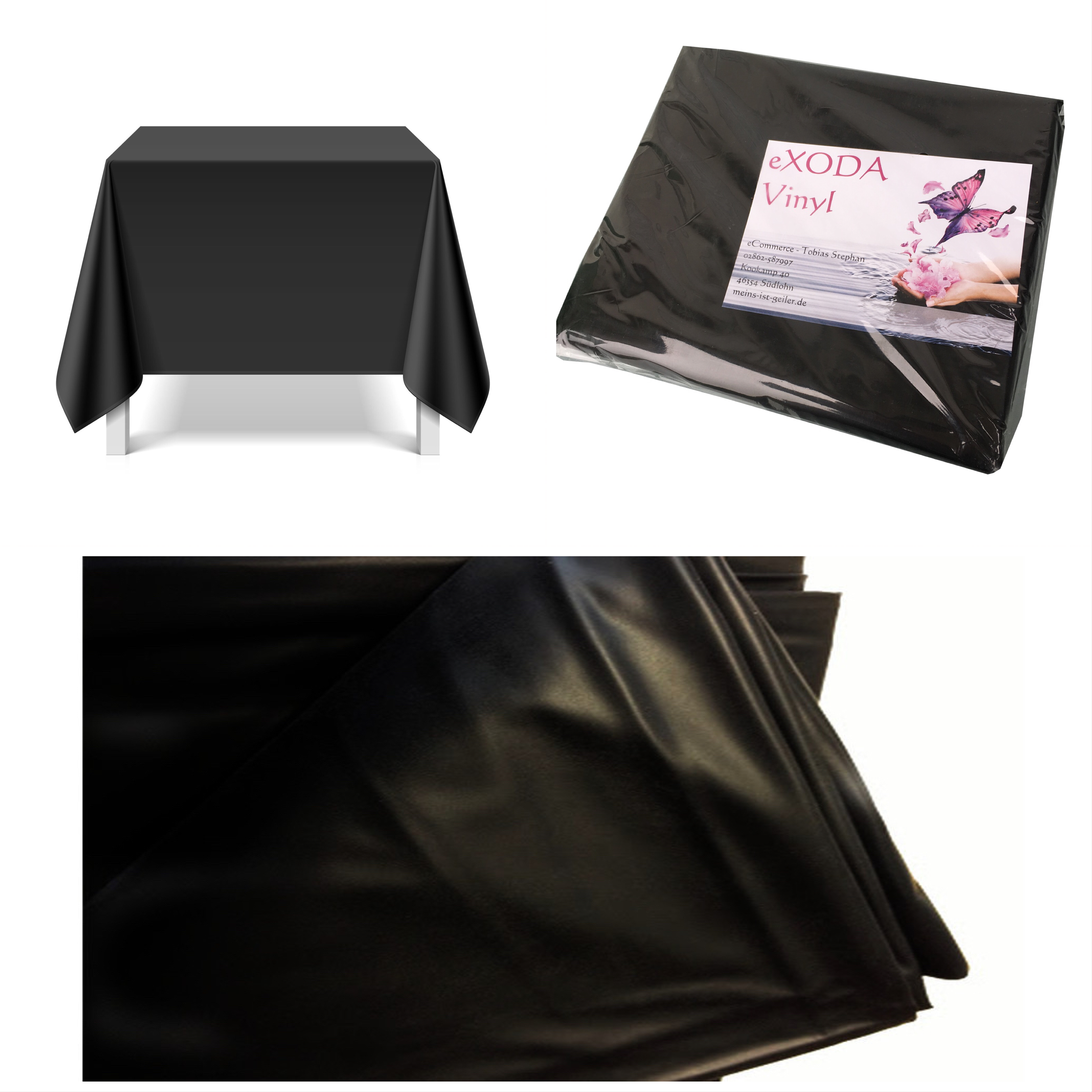 Tischdecke eckig Deko aus schwarzem Vinyl abwaschbar wasserdicht und zuschneidbar 0 2mm - Vorschau 4