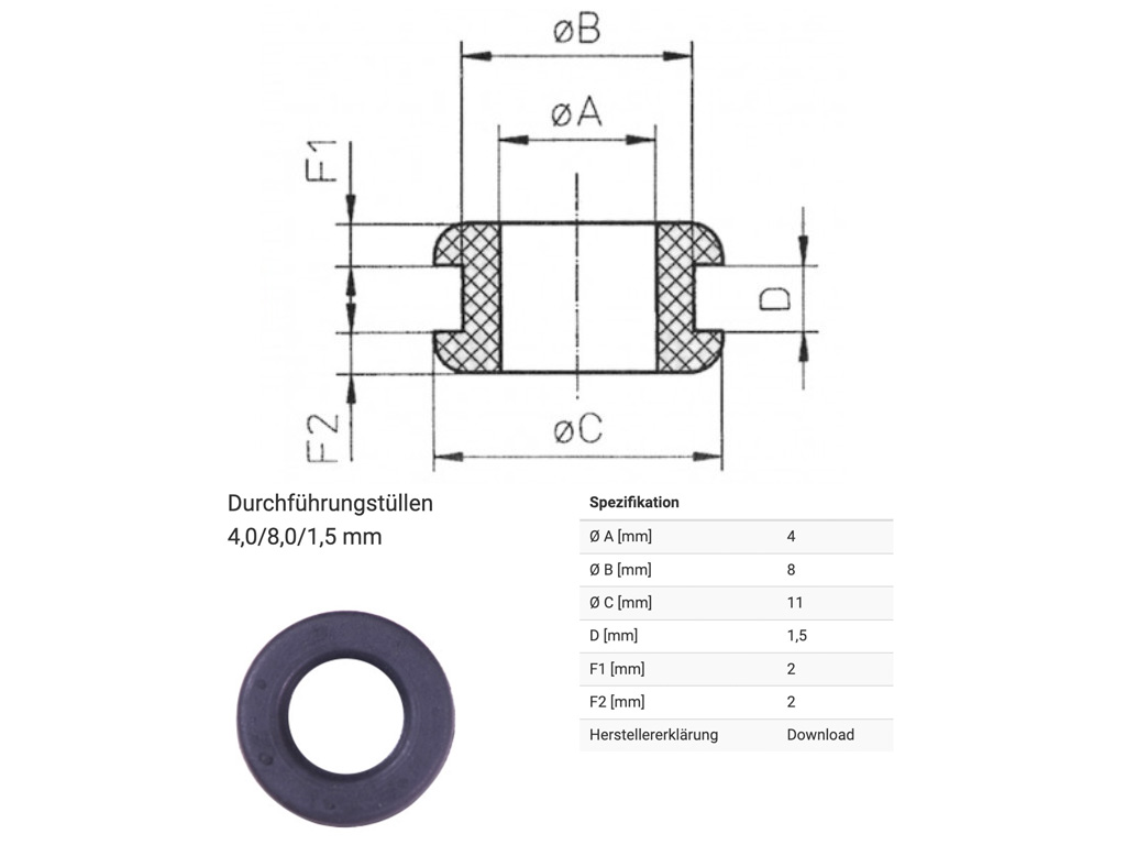 Kabeltülle 10x 4mm offen Membrandurchführung schwarz hitzebeständig 30 bis 90 Grad - Vorschau 2
