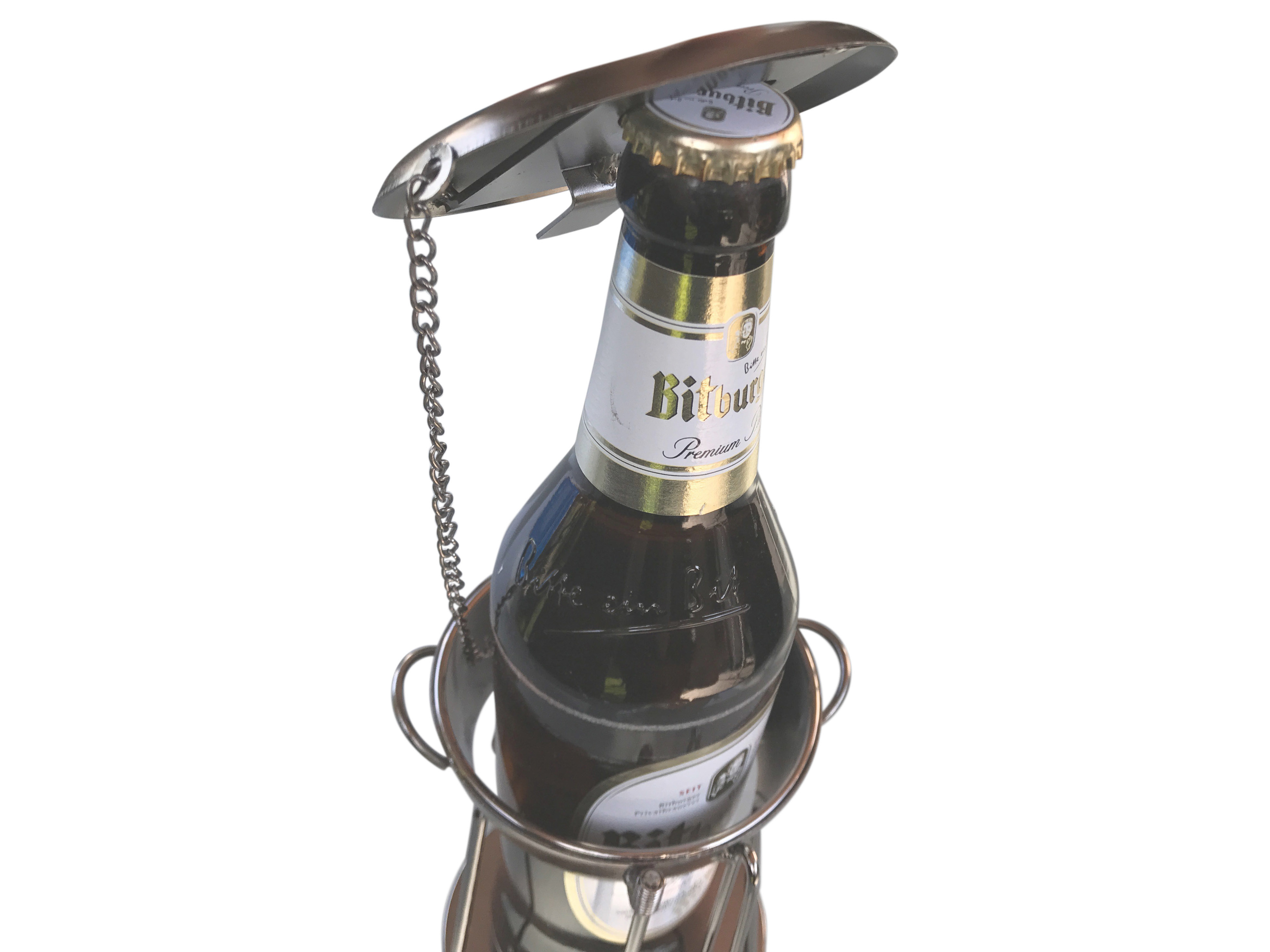 Bierflaschenhalter und Öffner aus Metall 15 cm Hoch für 0 33 Liter Flaschen - Vorschau 3