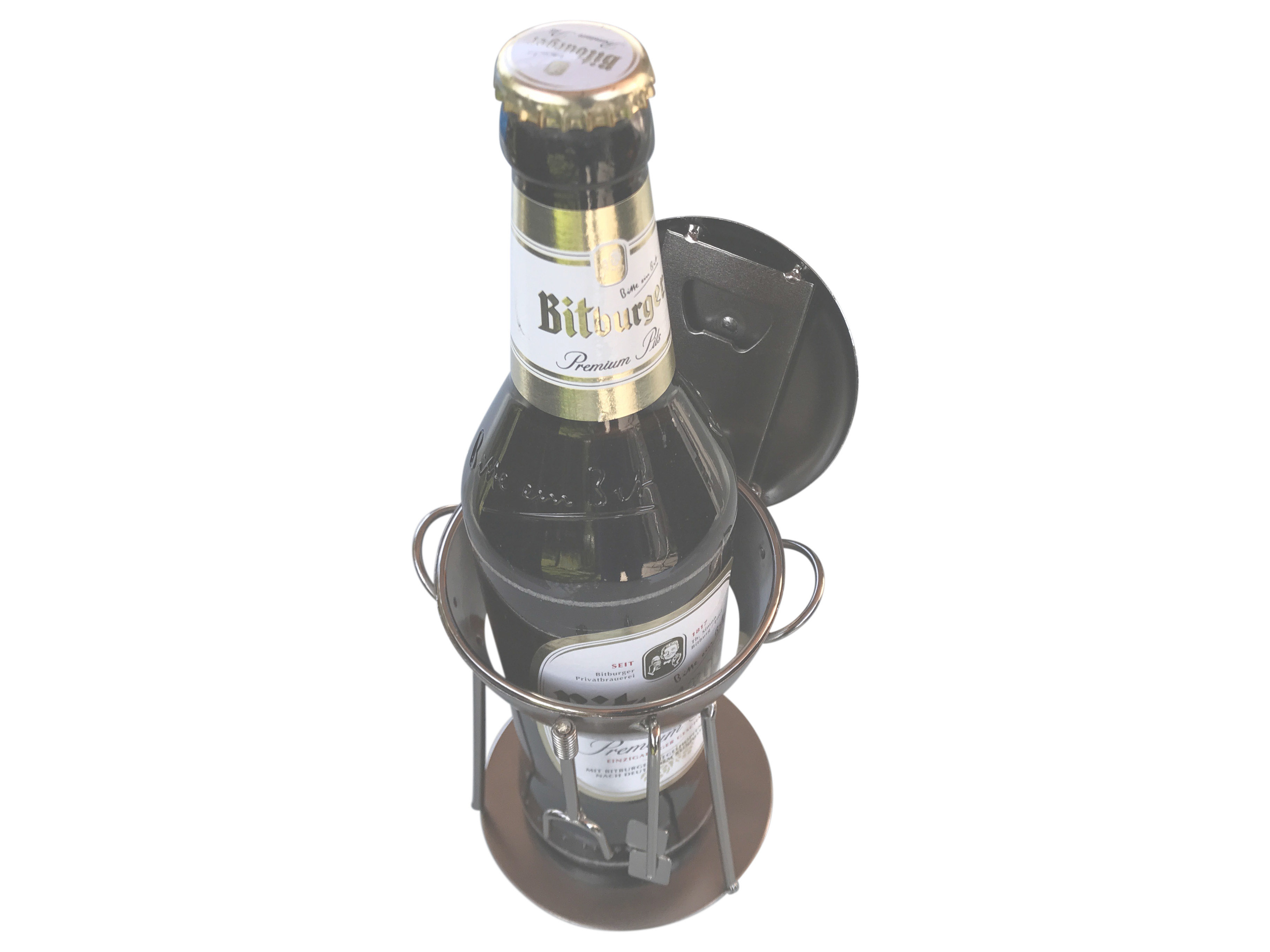Bierflaschenhalter und Öffner aus Metall 15 cm Hoch für 0 33 Liter Flaschen - Vorschau 5