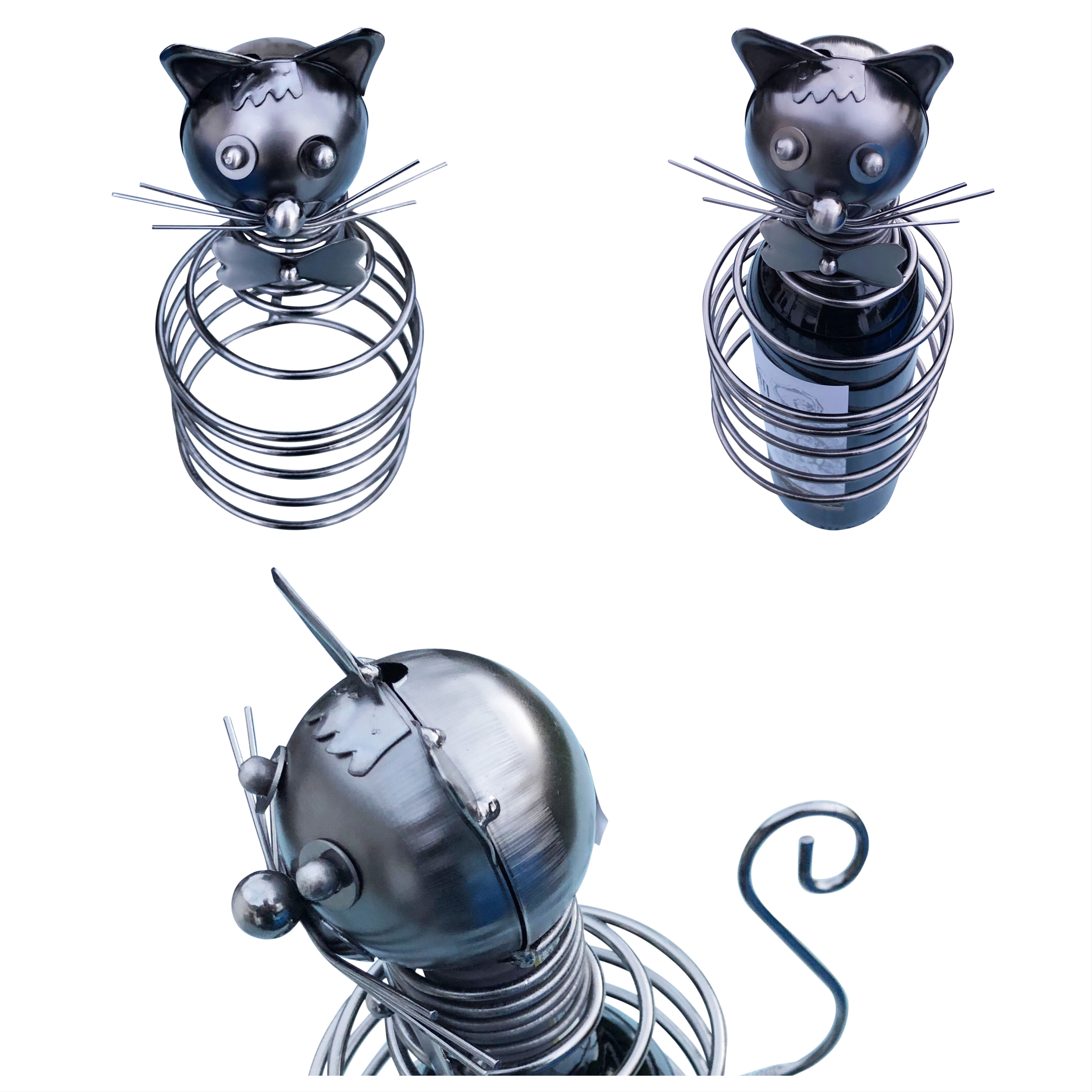 Katze Flaschenhalter Metall Weinflaschenhalter Figuren Design Deko - Vorschau 6