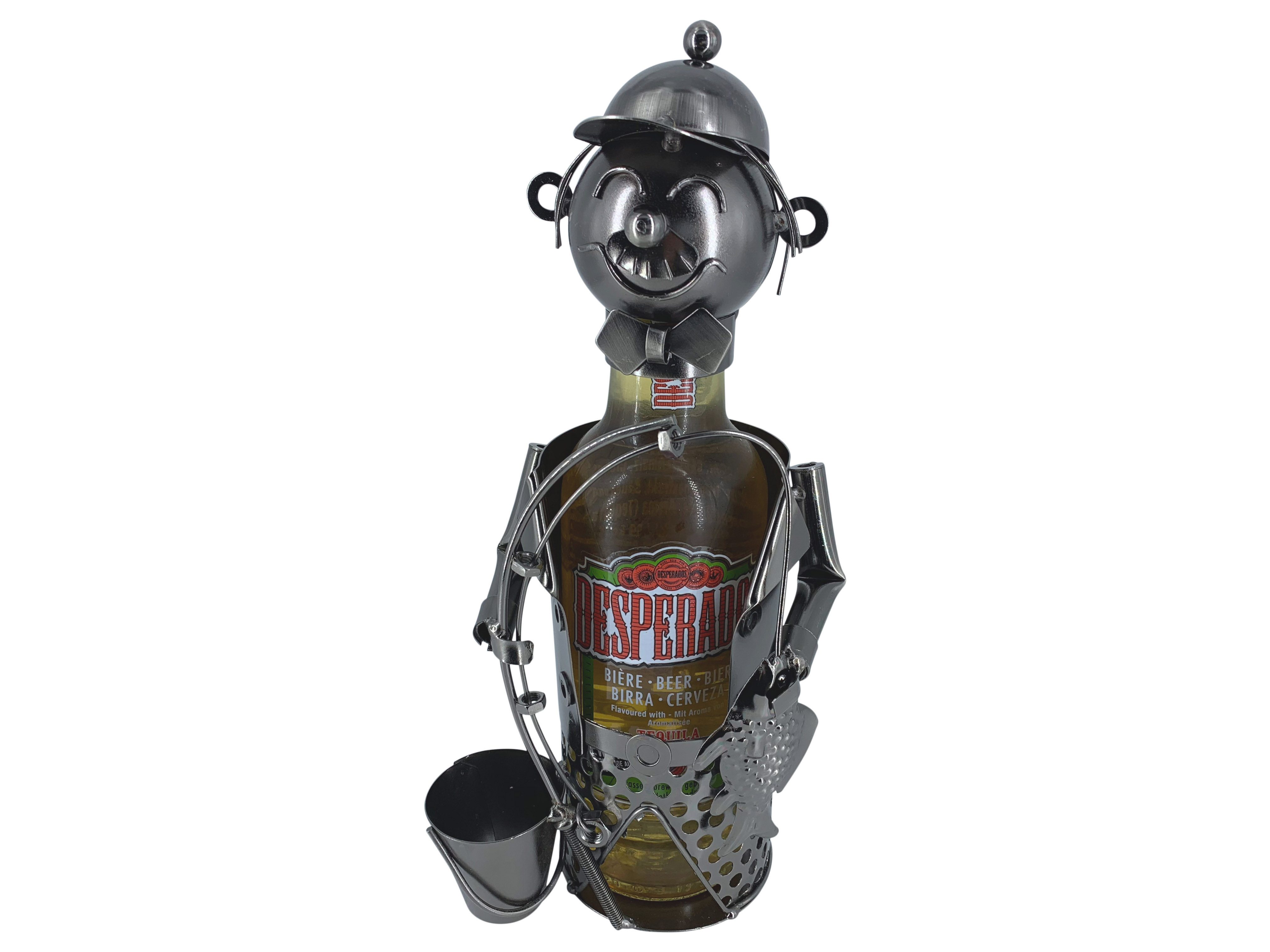 Flaschenhalter Angler Metall Figur Skulptur Deko