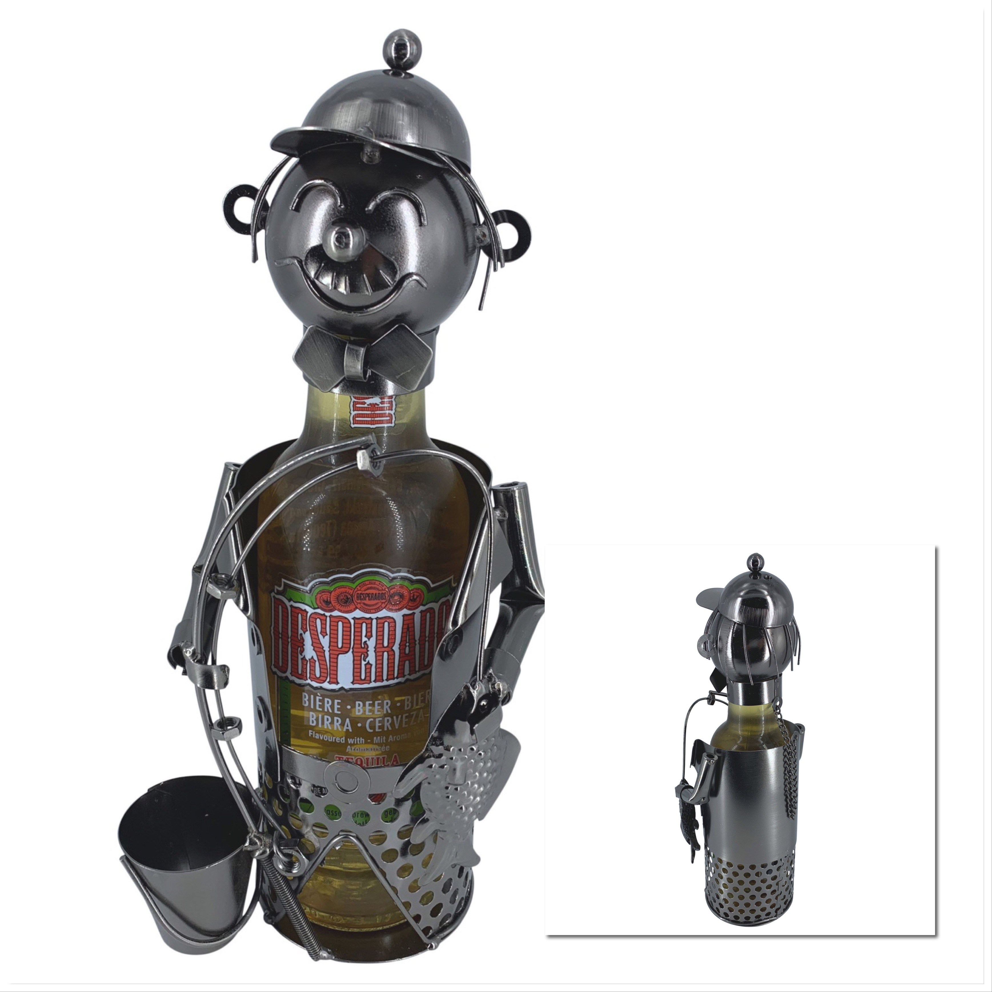 Flaschenhalter Angler Metall Figur Skulptur Deko - Vorschau 5