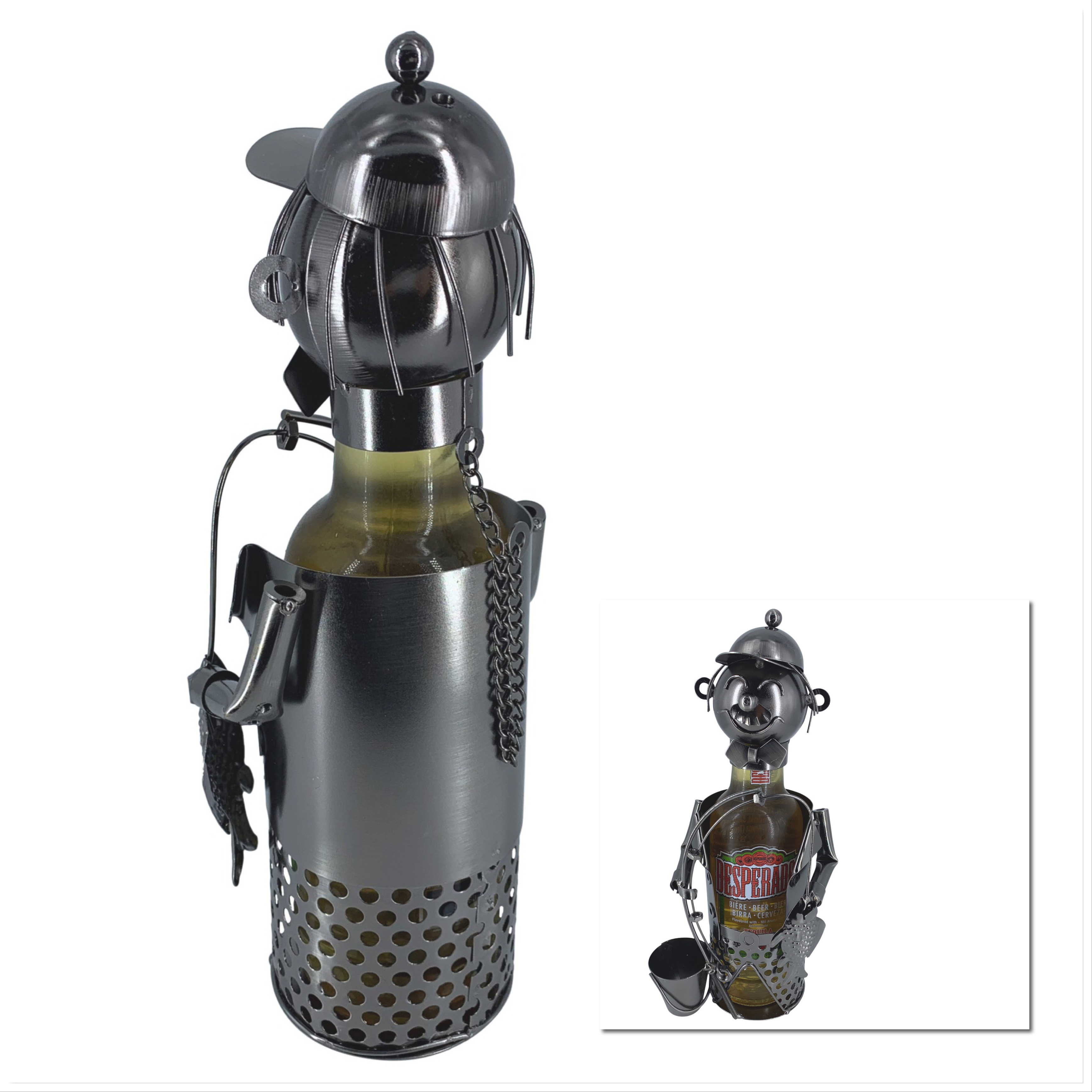 Flaschenhalter Angler Metall Figur Skulptur Deko - Vorschau 6