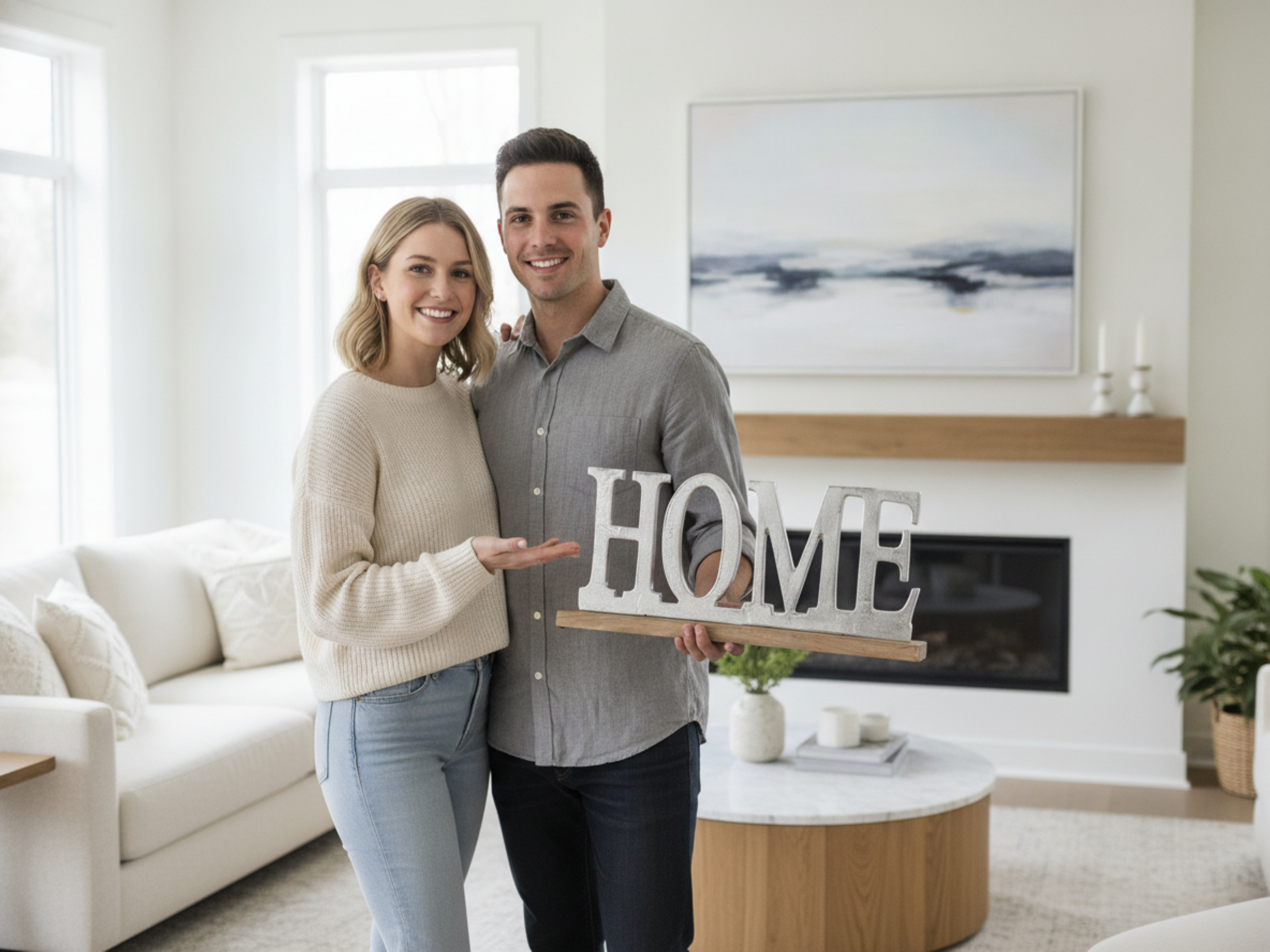 Schriftzug Home Aluminium auf Mangoholz Sockel Deko Design - Vorschau 3