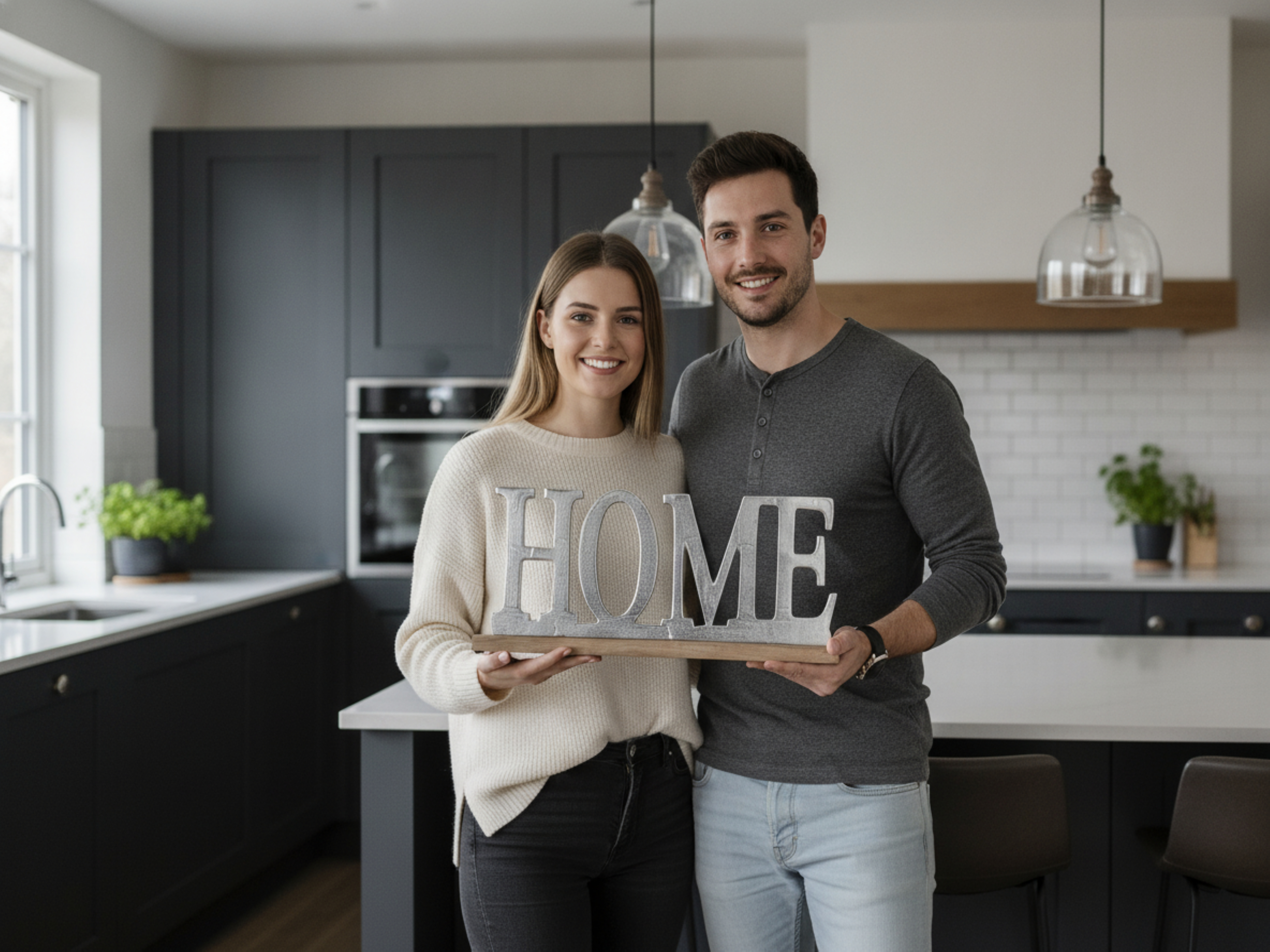 Schriftzug Home Aluminium auf Mangoholz Sockel Deko Design - Vorschau 6