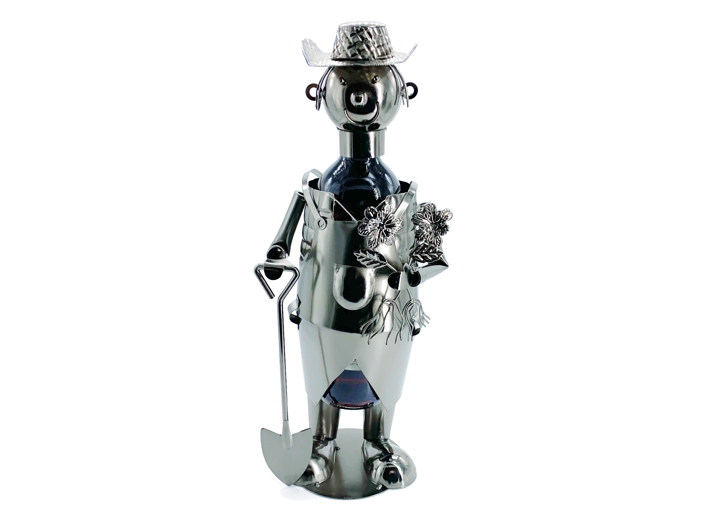 Weinflaschenhalter Gärtner Wilfried mit Schaufel Metall Figuren Design Deko