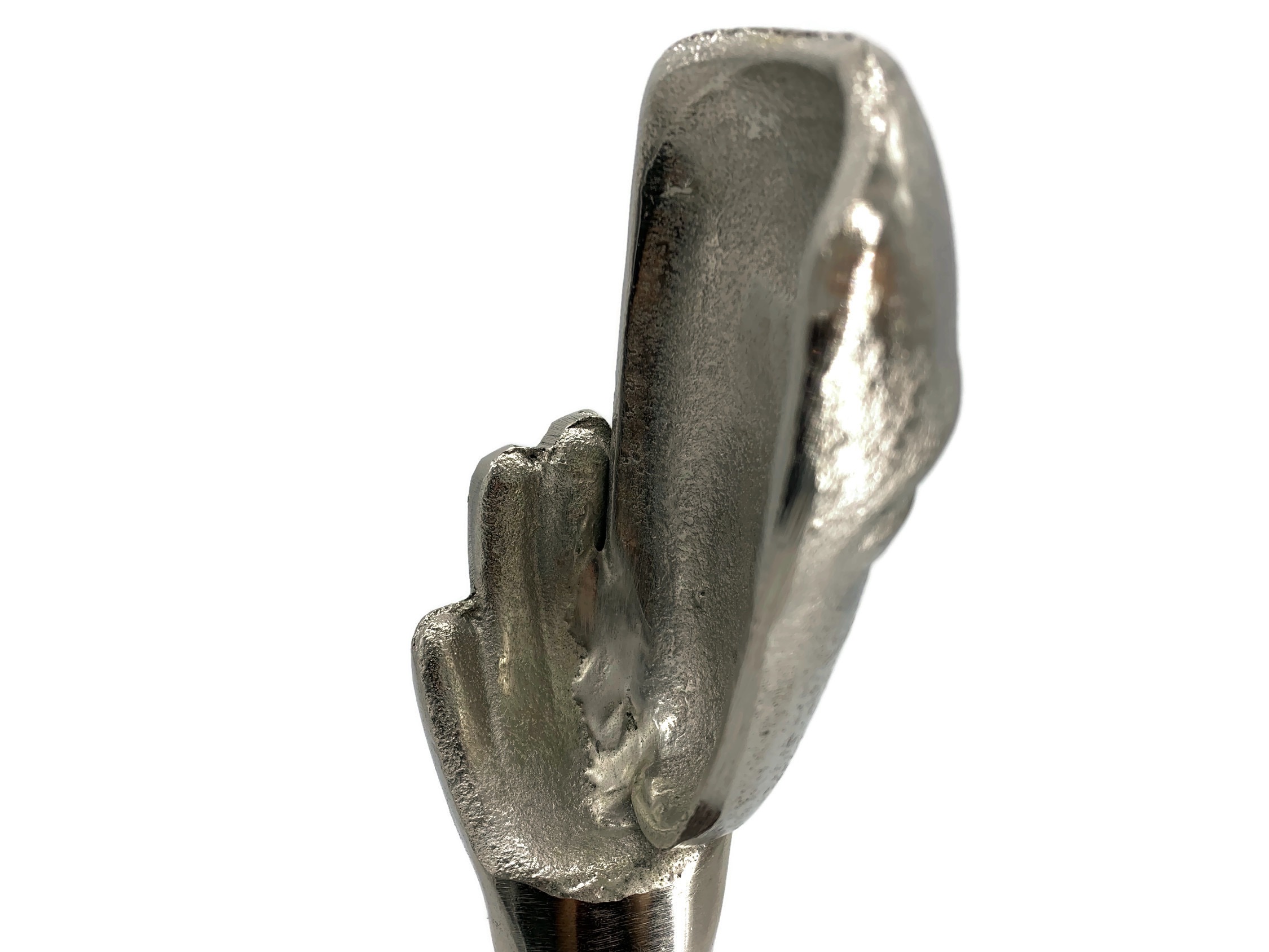 Skulptur Figur Maske In Gedanken Aluminium auf Mangoholz Sockel - Vorschau 5