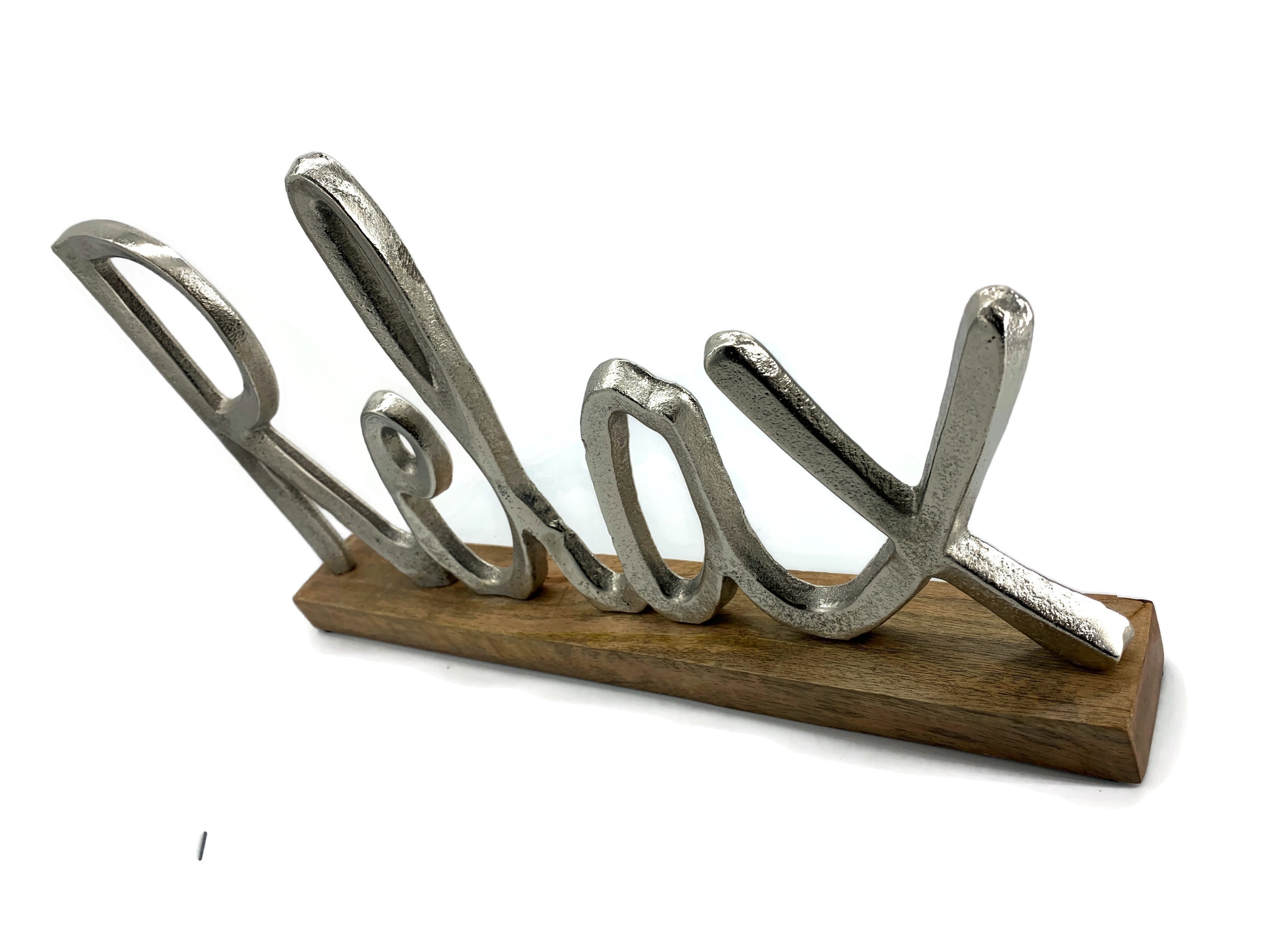 Schriftzug Relax Aluminium auf Mangoholz Sockel Deko Element für Wohnräume - Vorschau 8