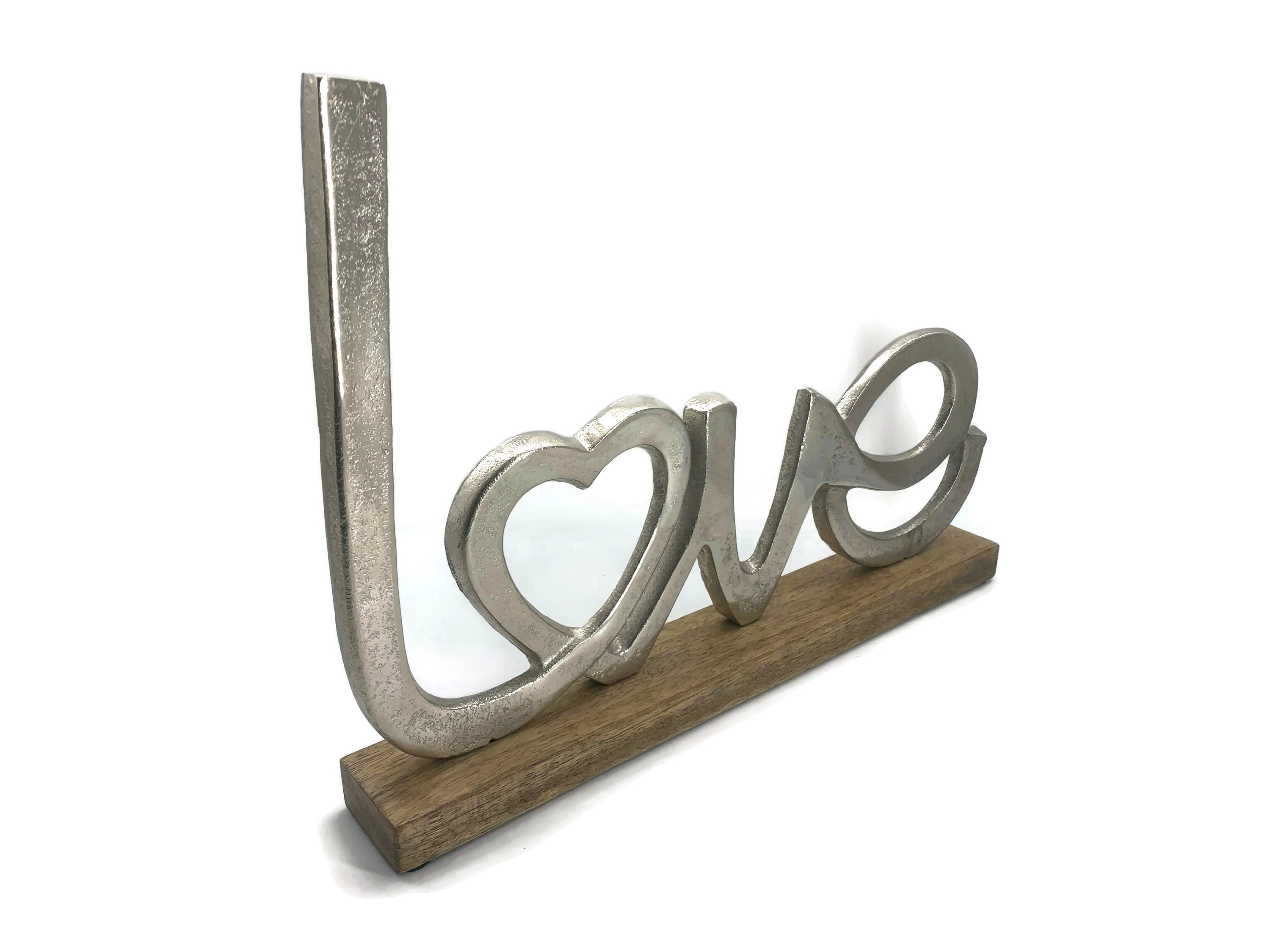 Schriftzug Love Aluminium auf Mangoholz Sockel Deko Design - Vorschau 2