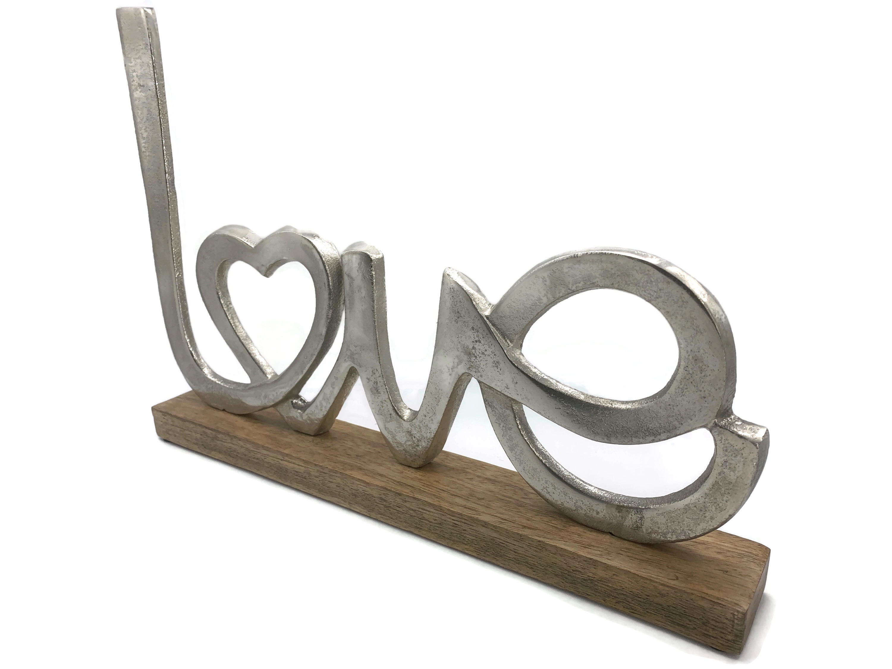 Schriftzug Love Aluminium auf Mangoholz Sockel Deko Design - Vorschau 4