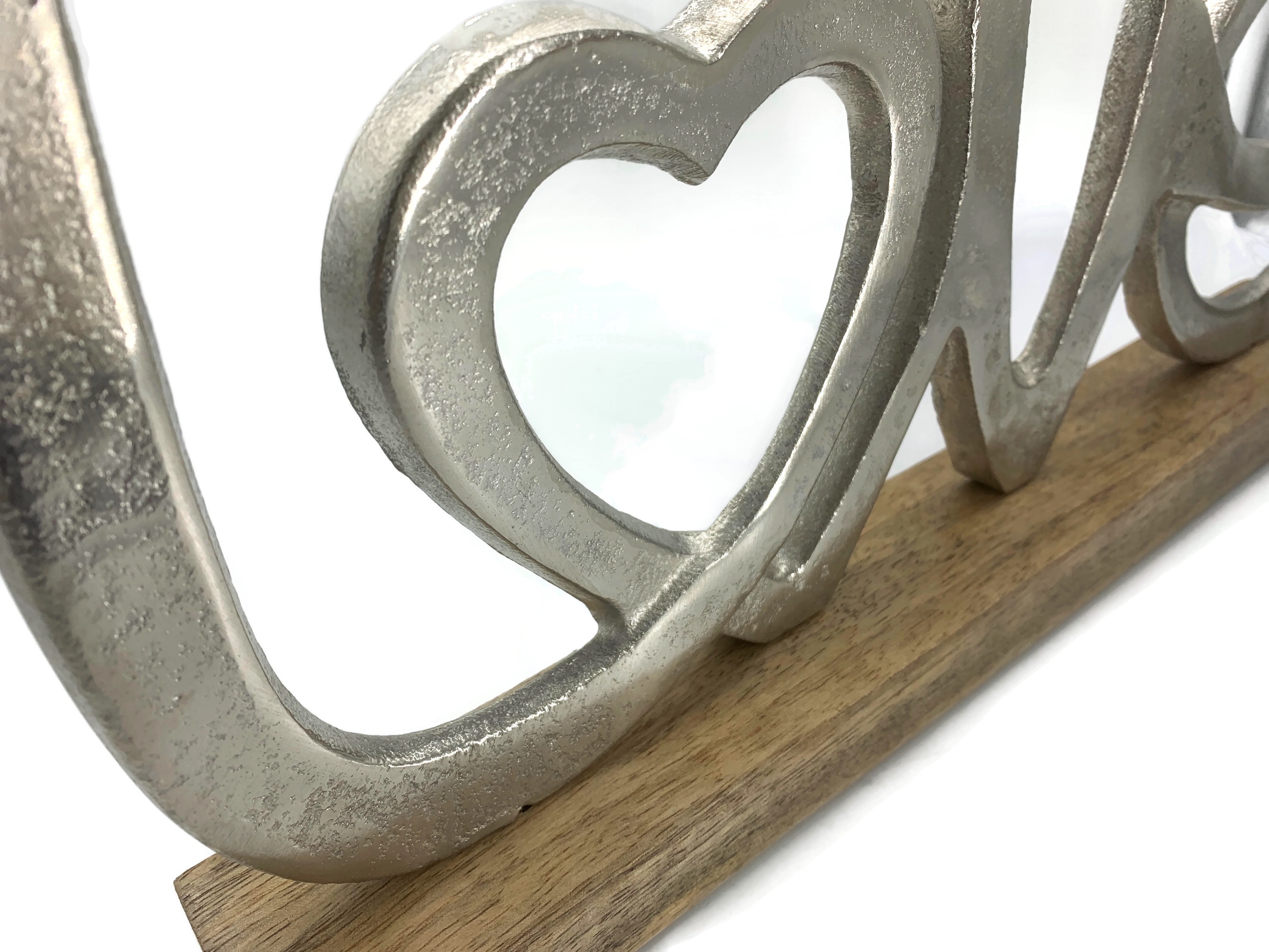 Schriftzug Love Aluminium auf Mangoholz Sockel Deko Design - Vorschau 6