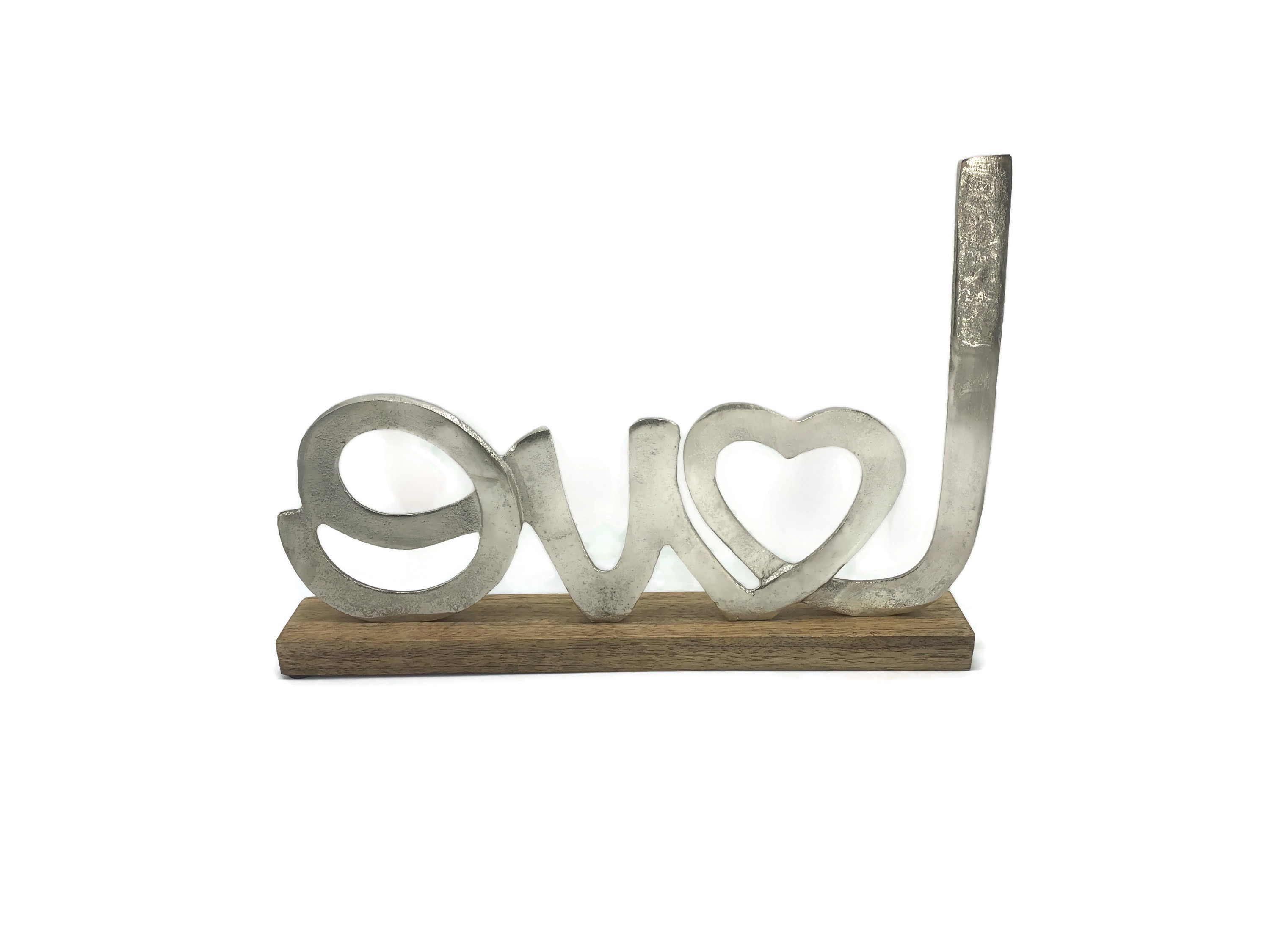 Schriftzug Love Aluminium auf Mangoholz Sockel Deko Design - Vorschau 7