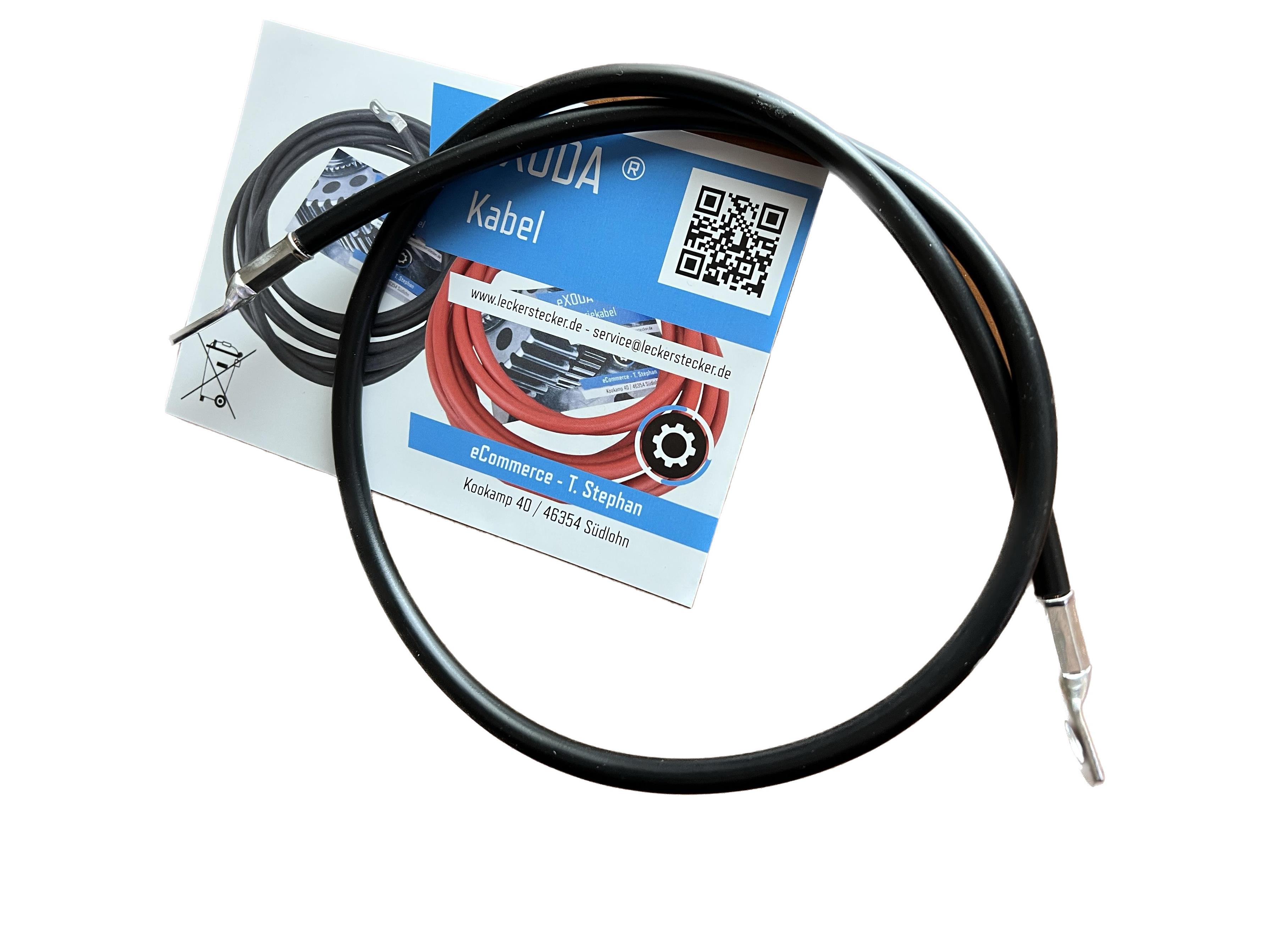 Batteriekabel 16 mm² 75cm mit Kabelschuhen M8 Schwarz flexibel und hochwertig