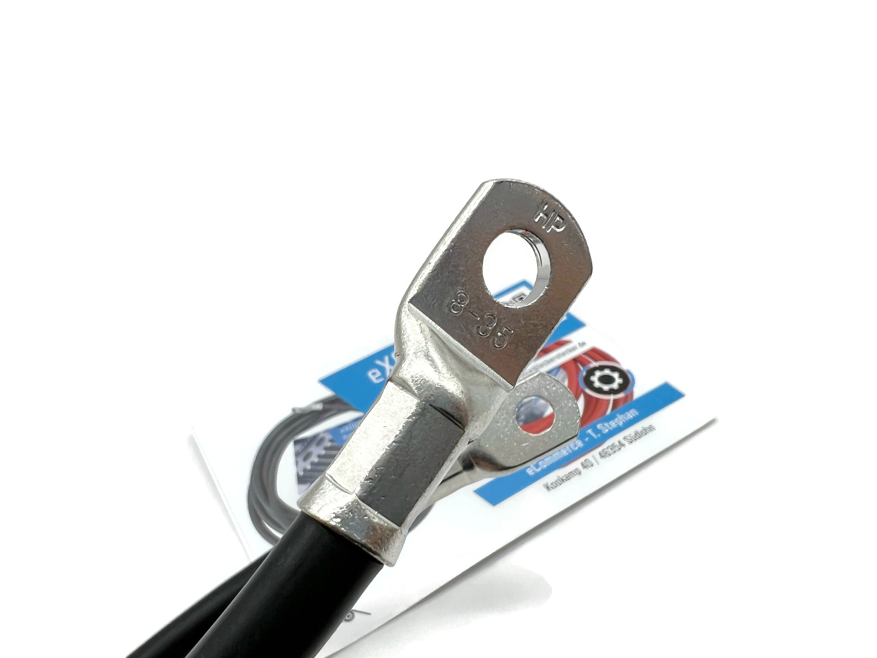 Batteriekabel 35 mm² 20cm M8 Schwarz für KFZ Boot Motorrad flexible Kupferleitung - Vorschau 2