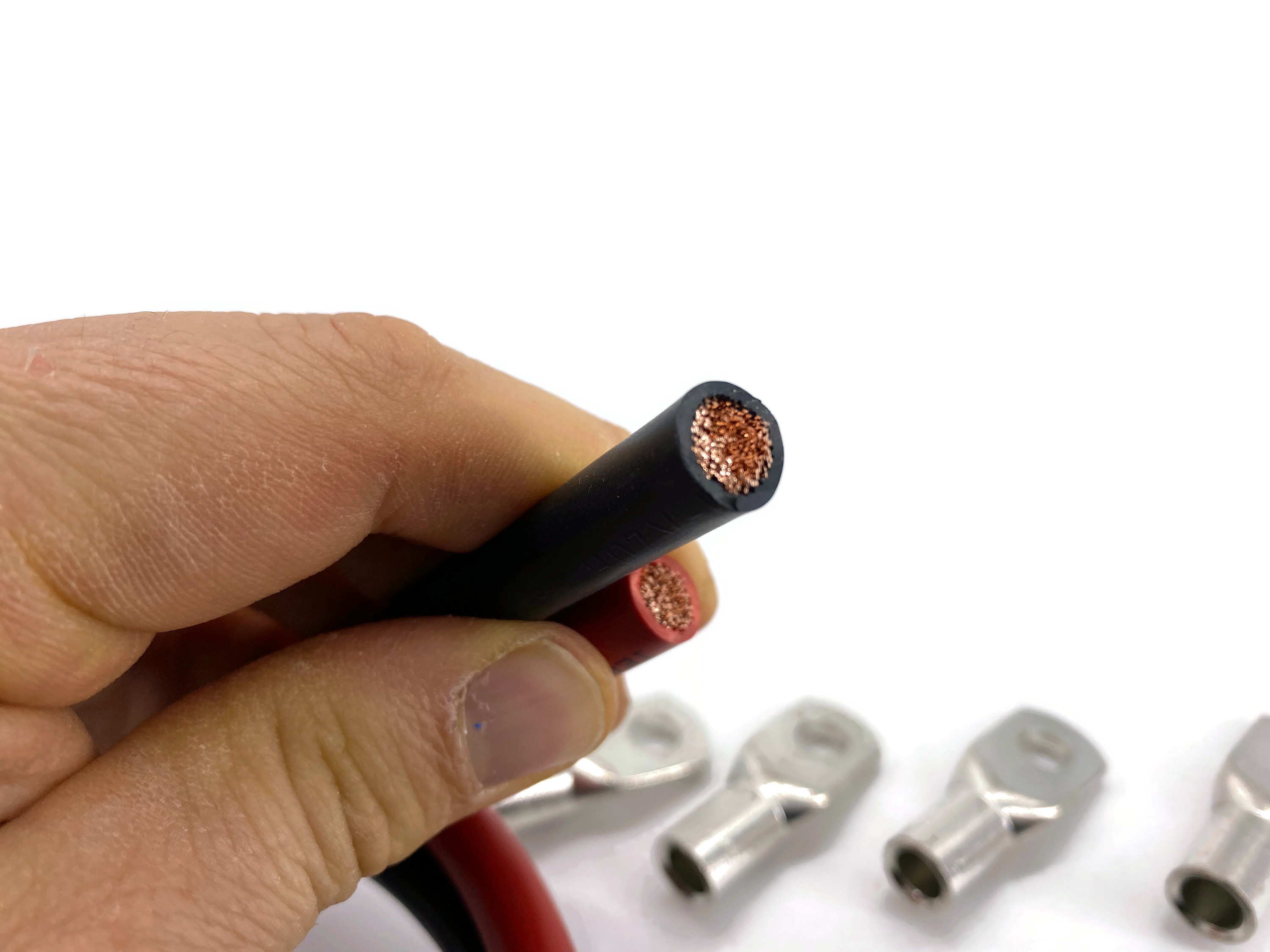 Kabel 35mm2 M8 4x Ringöse 1m rot schwarz Set 2 Kabel 4 Kabelschuhe H07VK flexibel - Vorschau 5