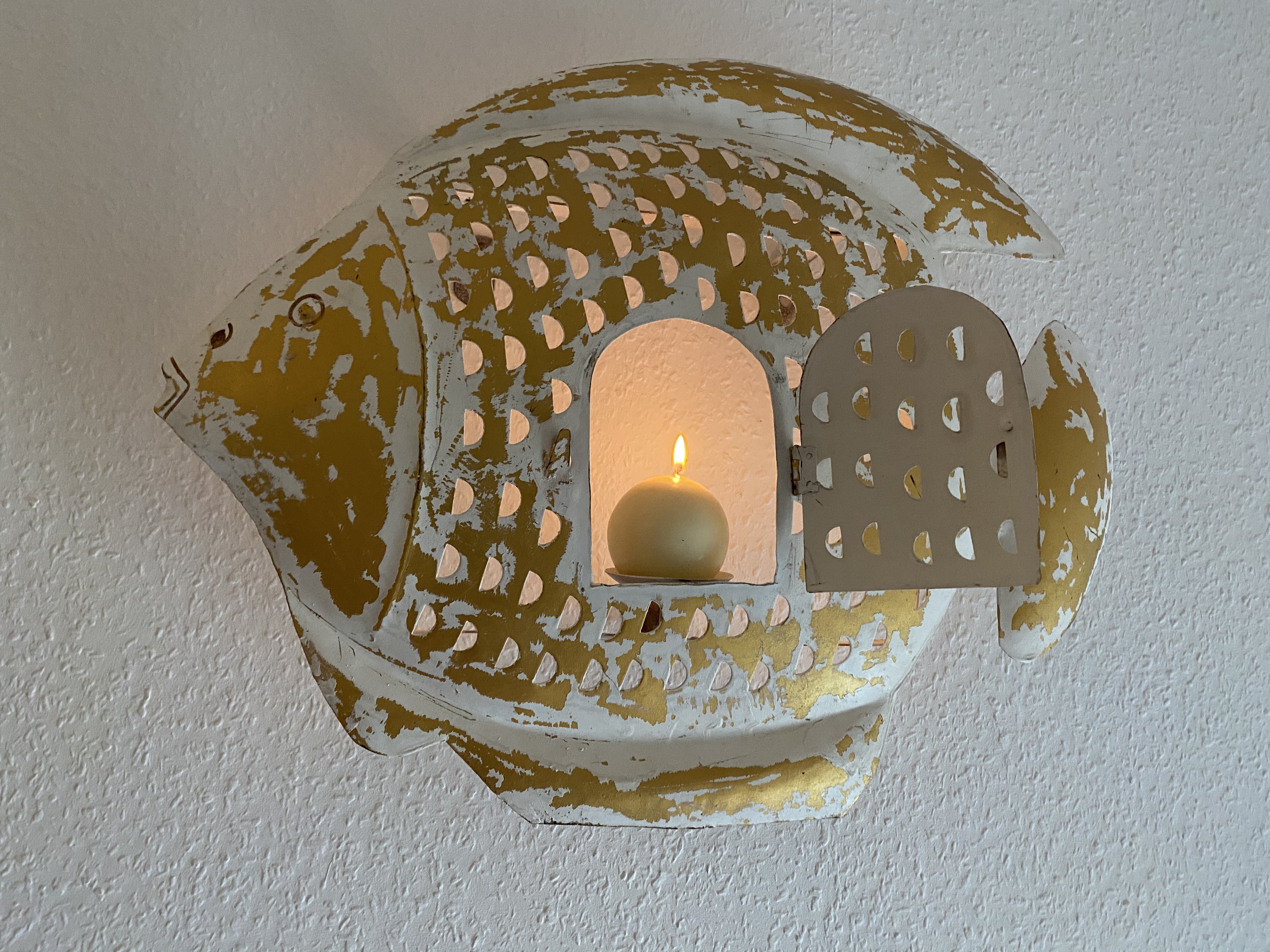 Fisch Wanddekoration 3D Wandrelief Laterne aus Metall Wandkunst Metallbild für innen - Vorschau 2