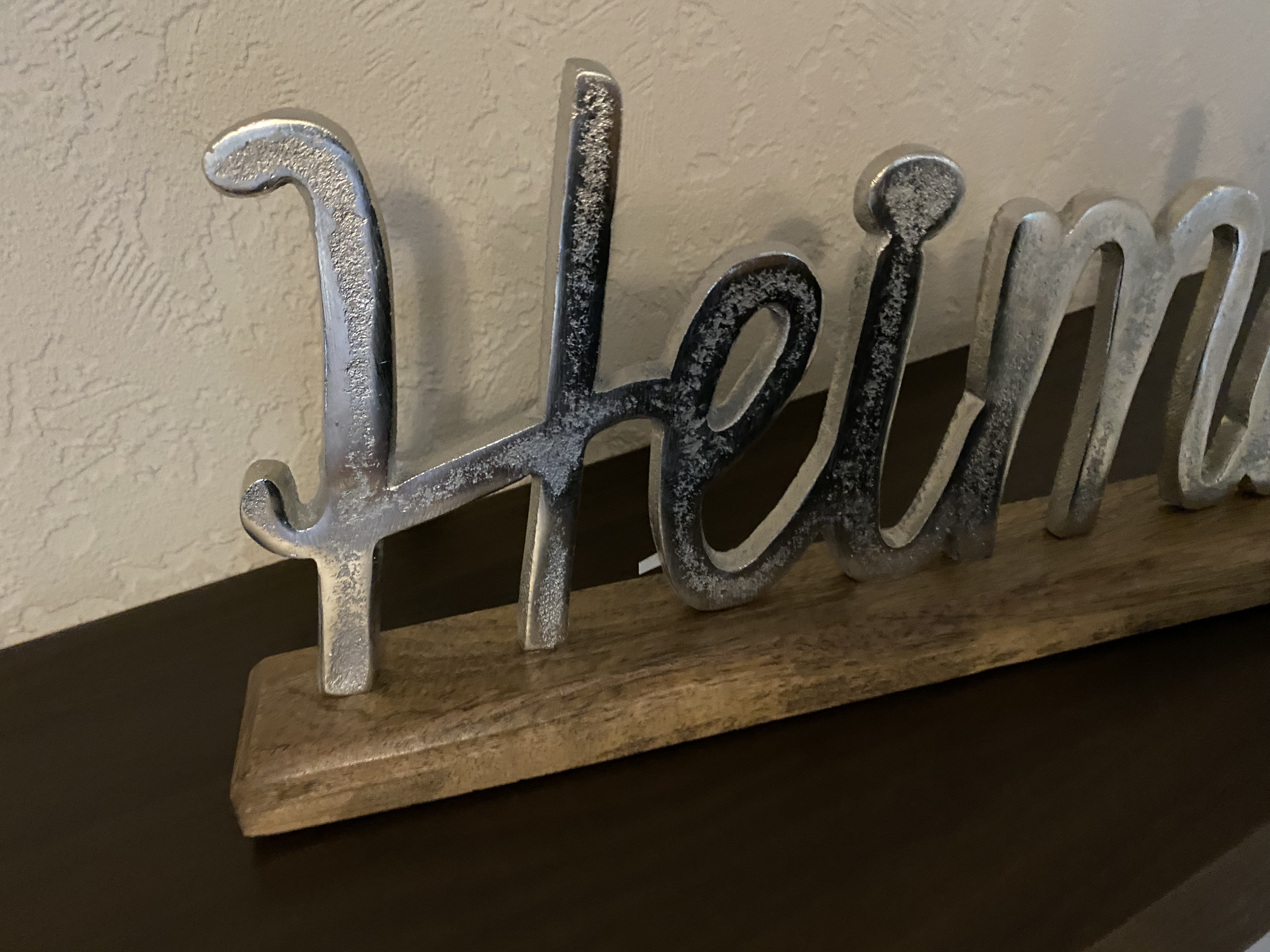 Schriftzug Heimat Aluminium auf Mangoholz Sockel Deko Design - Vorschau 5