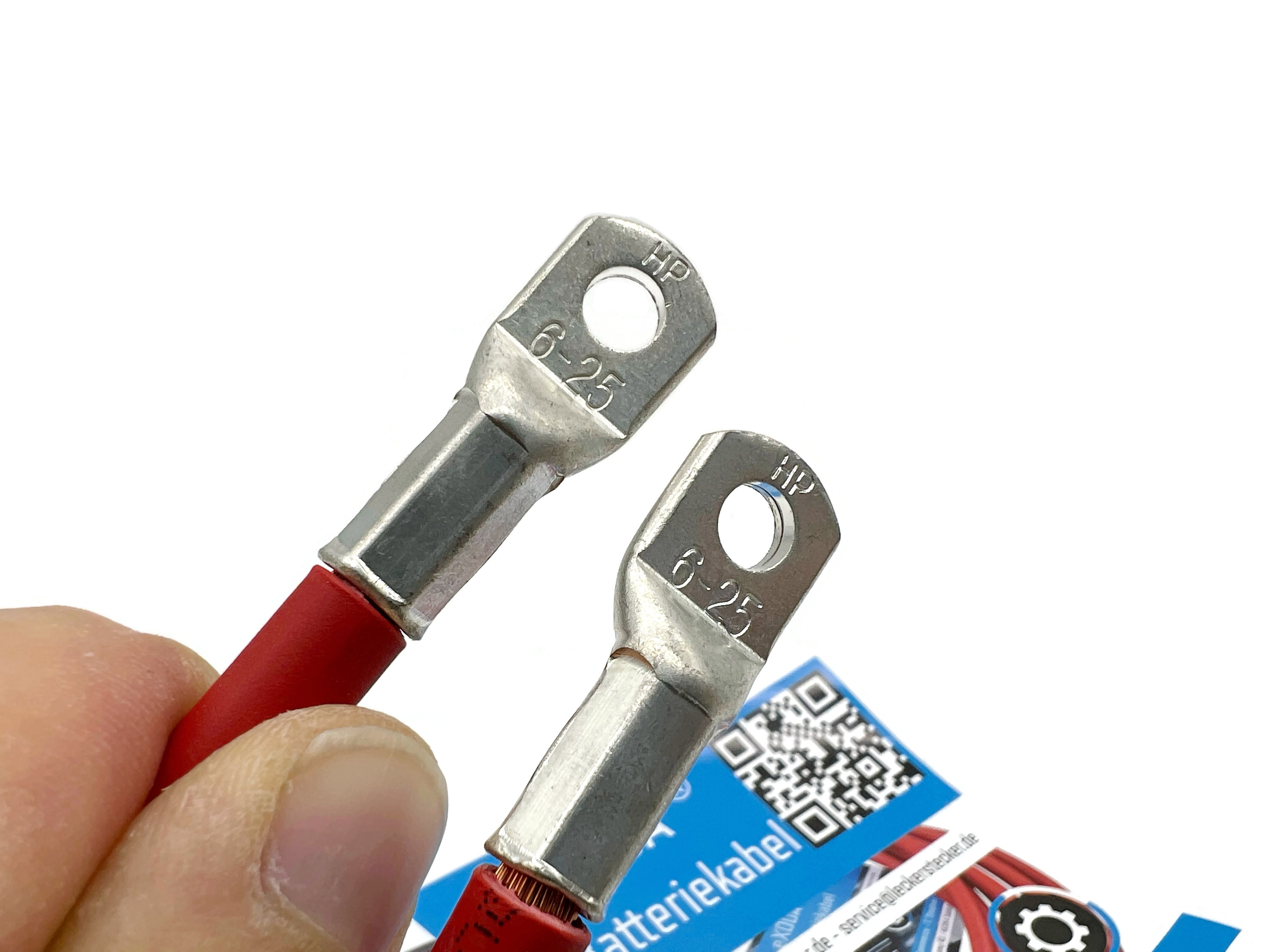 Batteriekabel 25 mm² 30cm mit M6 Kabelschuhen Rot flexibel hochwertig für Auto Boot Motorrad - Vorschau 3