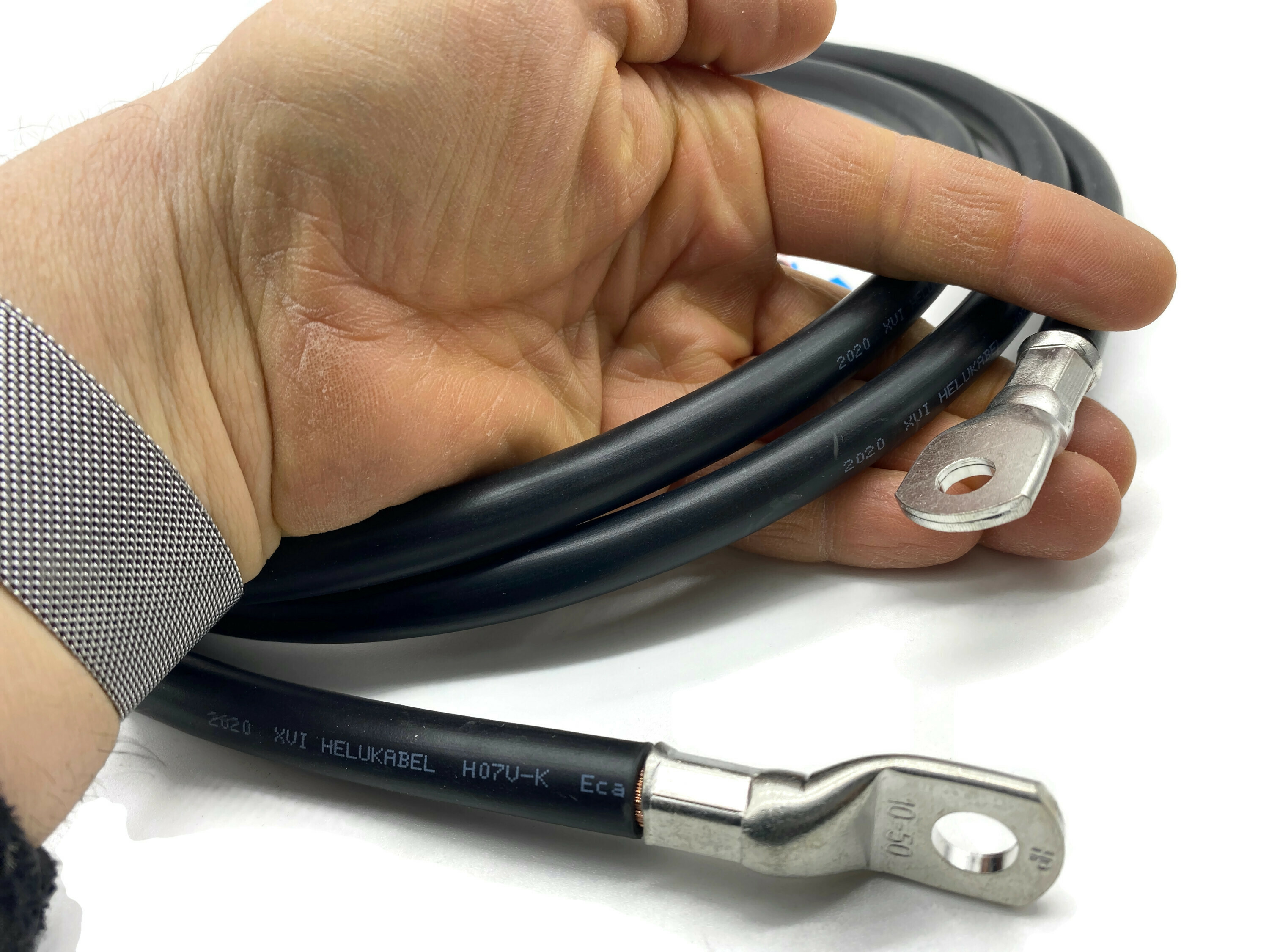 Batteriekabel 50 mm² 2,5m M8 M10 Schwarz für Auto Boot Motorrad flexibel aus Kupfer 70 Grad - Vorschau 5