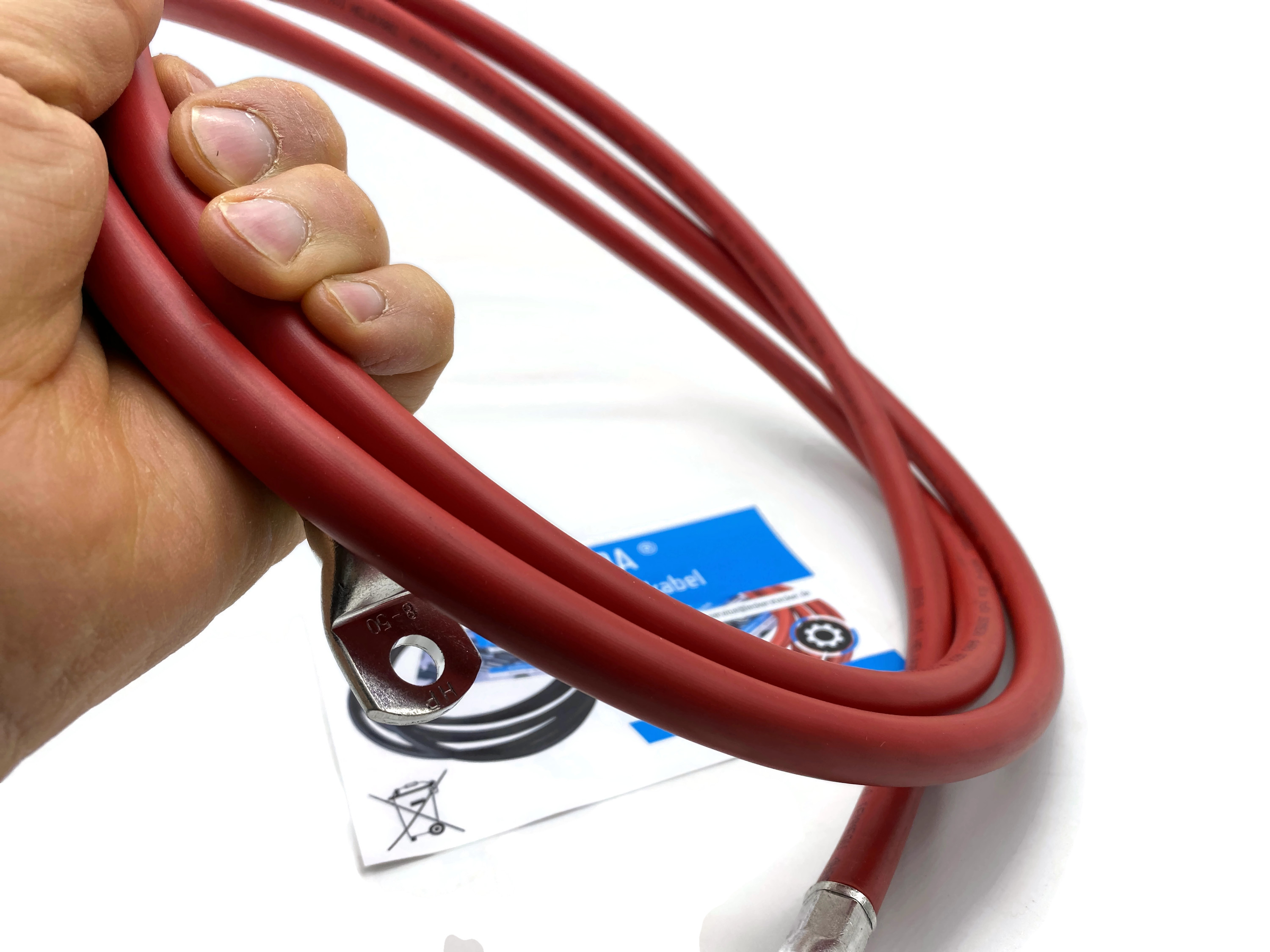 Batteriekabel 50 mm² 2,5m Rot mit M6 und M8 Kabelschuh hohe Materialqualität 99 Kupfer - Vorschau 5