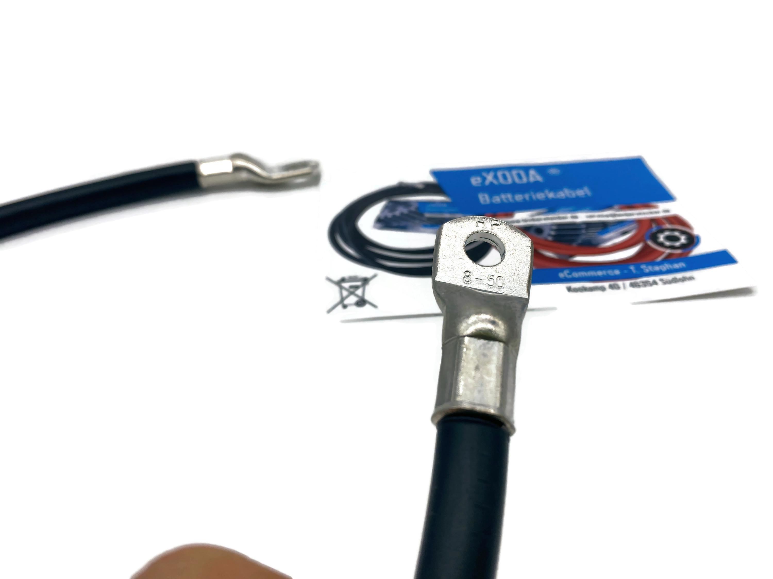 Batteriekabel 50 mm² 75cm Klemmen M10 M8 Schwarz für Auto Motorrad Boot hitzebeständig - Vorschau 3