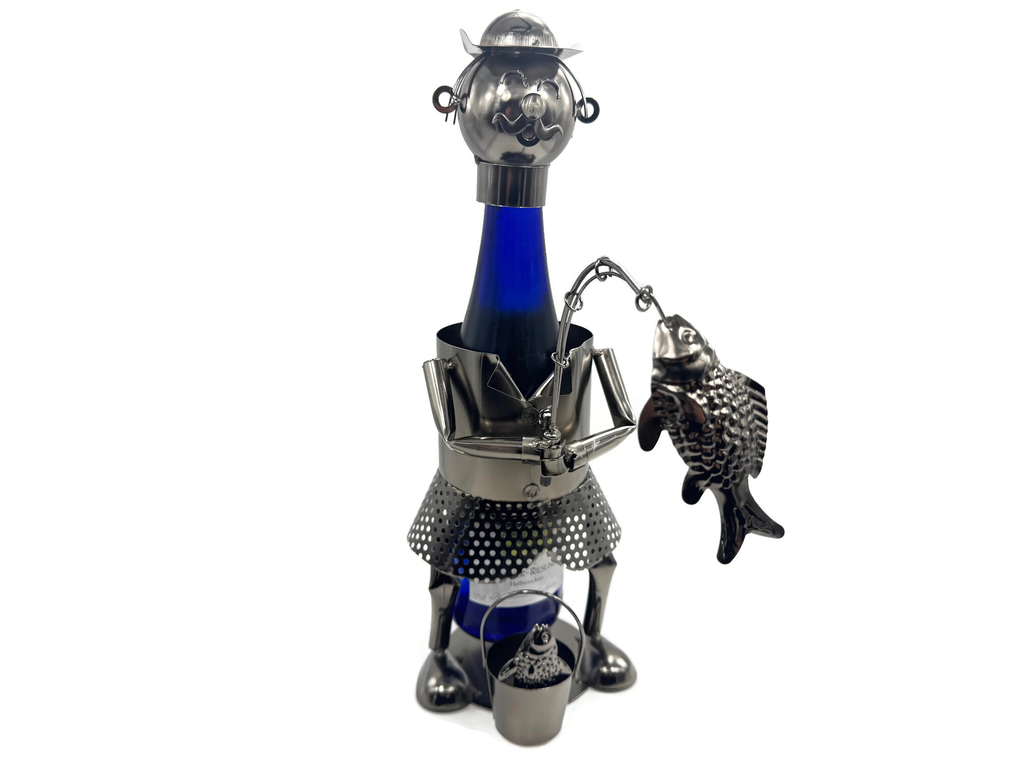 Weinflaschenhalter Angler Phil Metall Figuren Design Deko