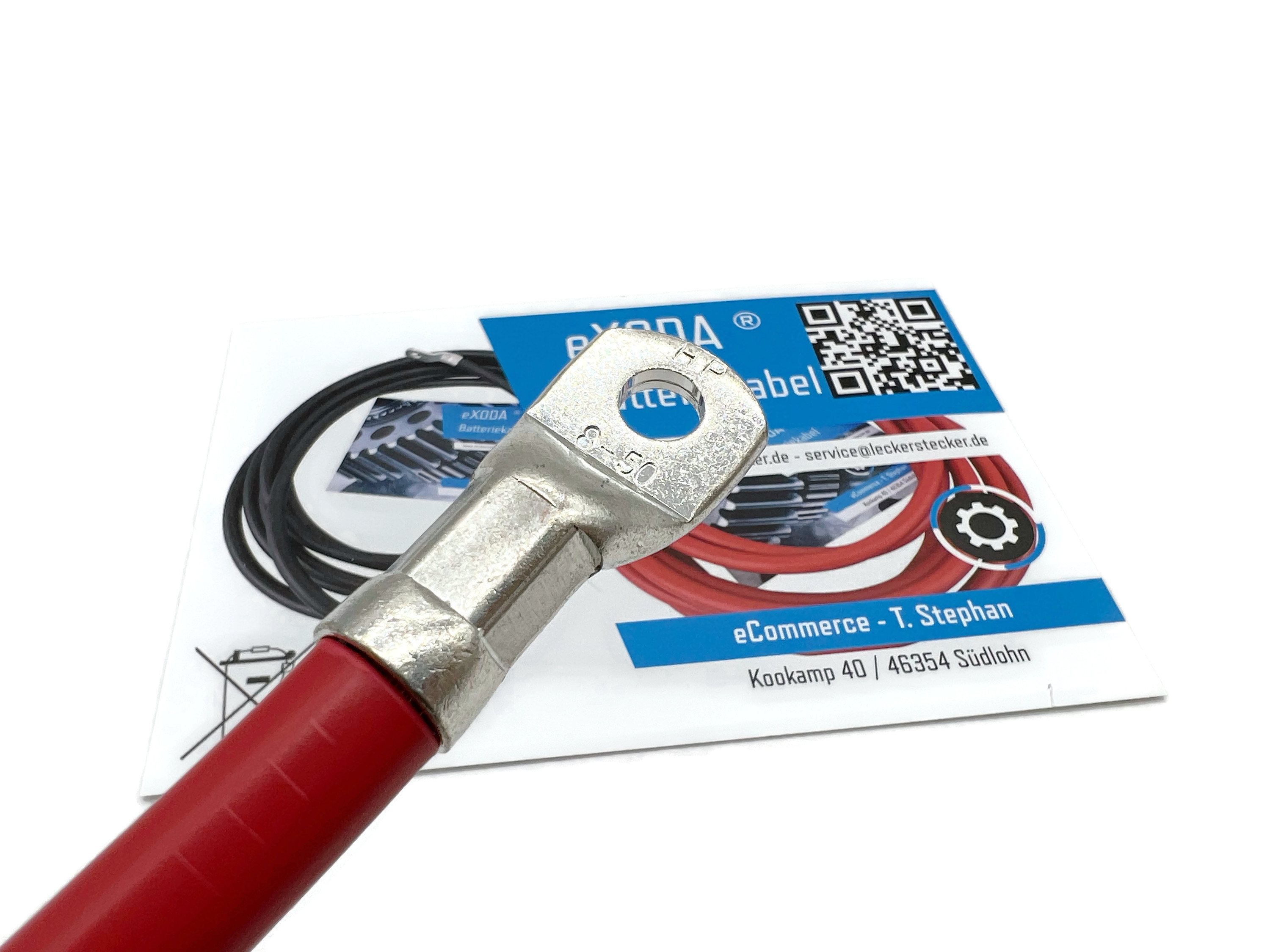 Batteriekabel 50 mm² 20cm mit Kabelschuhen M8 Rot flexibles Kupferkabel bis 20160 Watt - Vorschau 4