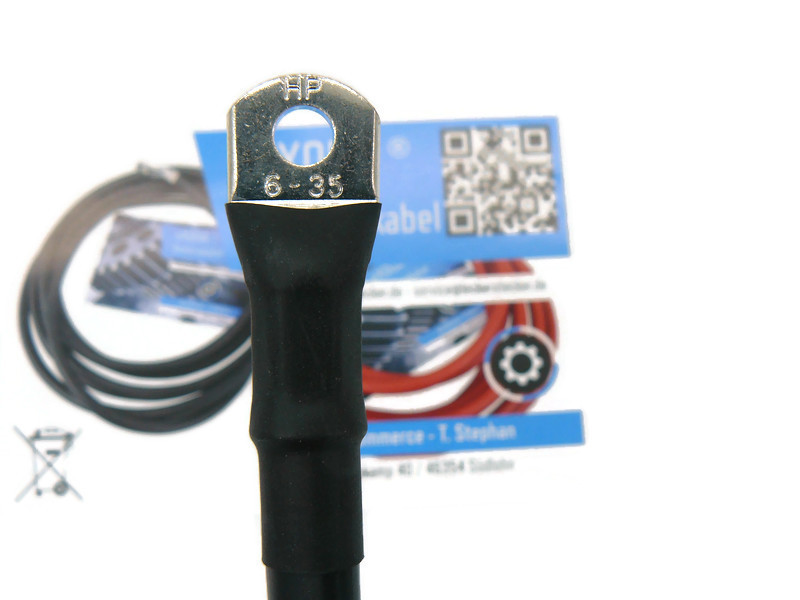 Kabel Set 35 mm² 75cm mit Schrumpfschlauch und M6 Kabelschuhen Rot Schwarz - Vorschau 3