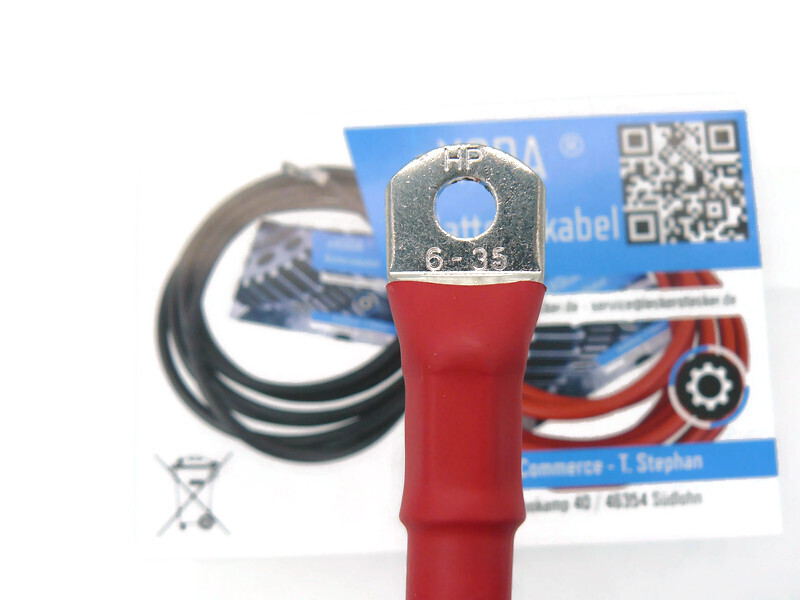 Kabel Set 35 mm² 75cm mit Schrumpfschlauch und M6 Kabelschuhen Rot Schwarz - Vorschau 5