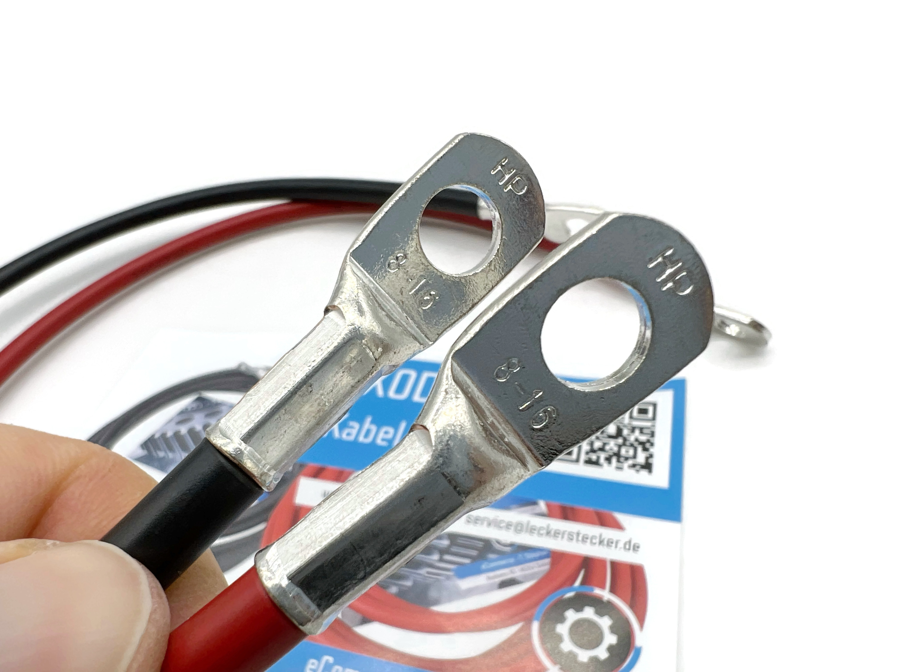 Batteriekabel Set 16 mm² 50cm mit M8 Kabelschuhen Rot Schwarz für KFZ Boot Motorrad - Vorschau 3