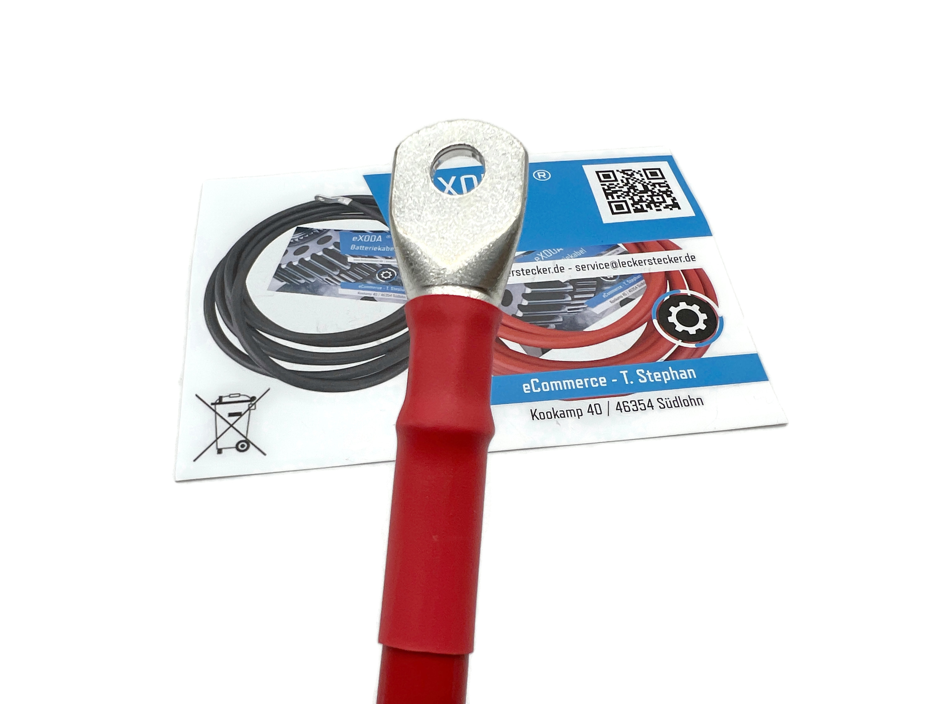 Kabel 50 mm² 50cm mit Schrumpfschlauch und M8 Kabelschuhen Rot für KFZ Motorräder Boote 99 Prozent Kupfer - Vorschau 4