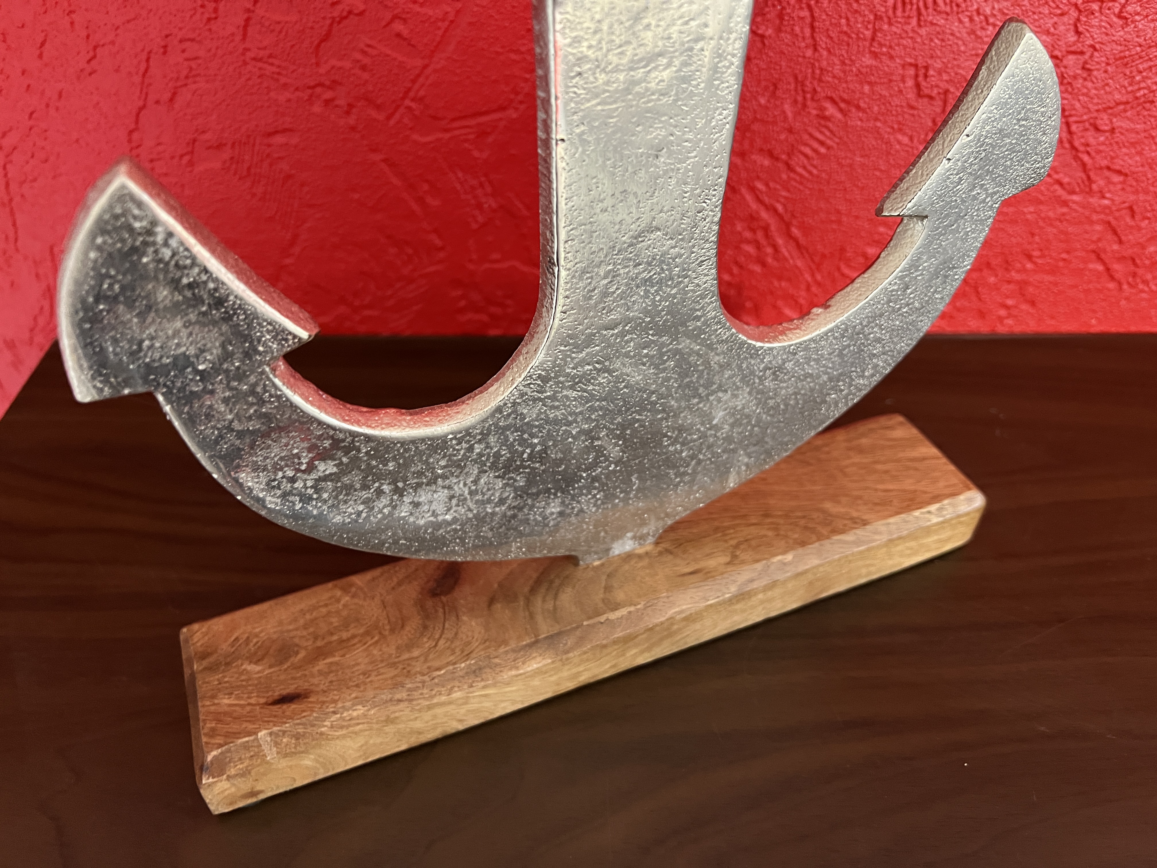 Aluminium Anker Maritimer Look Modell - Ahoi auf echtem Mangoholz 38 cm hoch - Vorschau 5