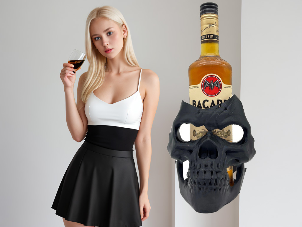 Flaschenhalter Totenkopf - dekorative Skulptur für Getränke bis 85 mm Höhe 18 cm - Vorschau 2
