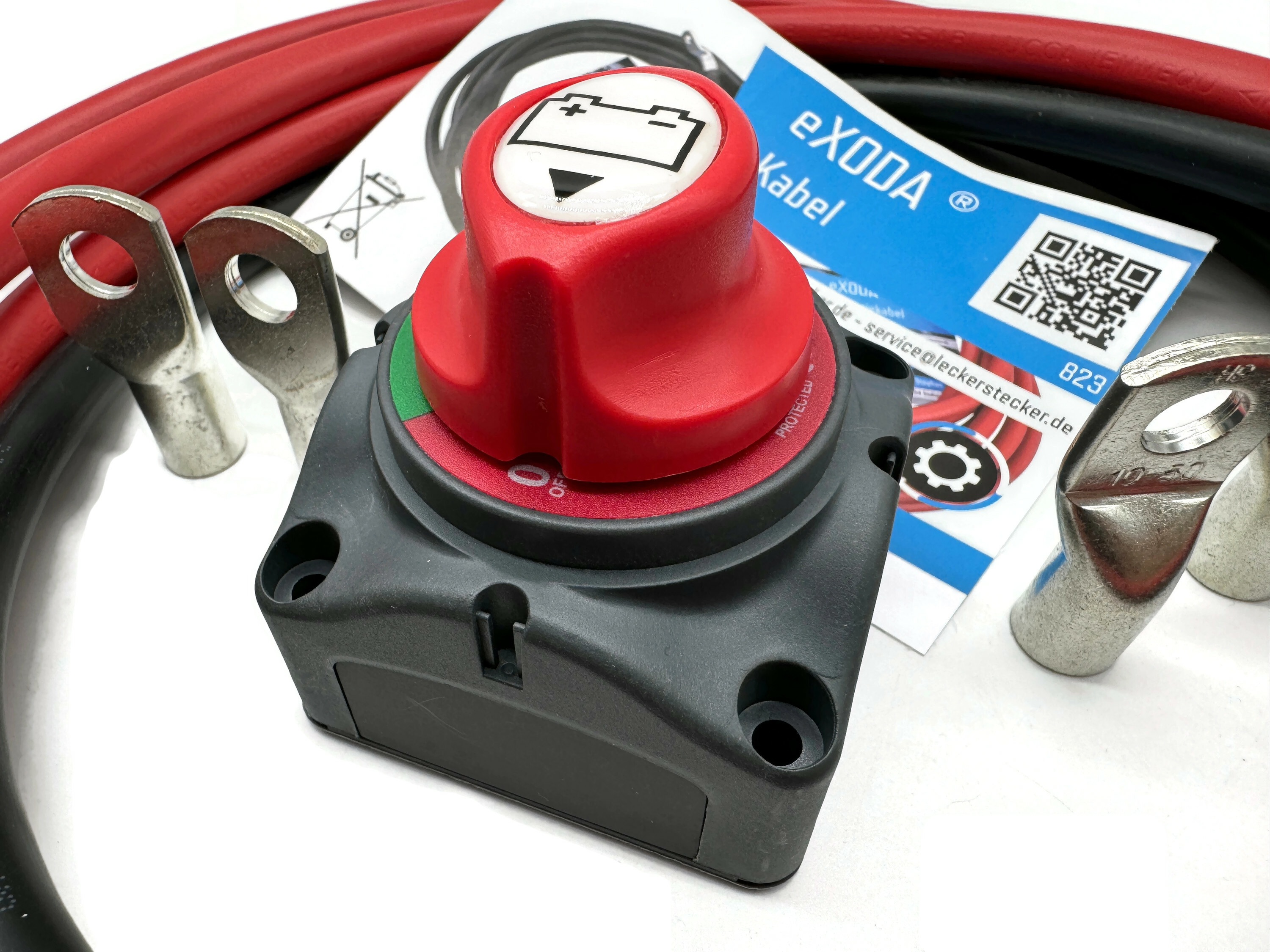 Kabel 50mm2 4x M10 Kabelschuh 2m Kabel Rot Schwarz mit Trennschalter Set für Elektroinstallationen - Vorschau 2
