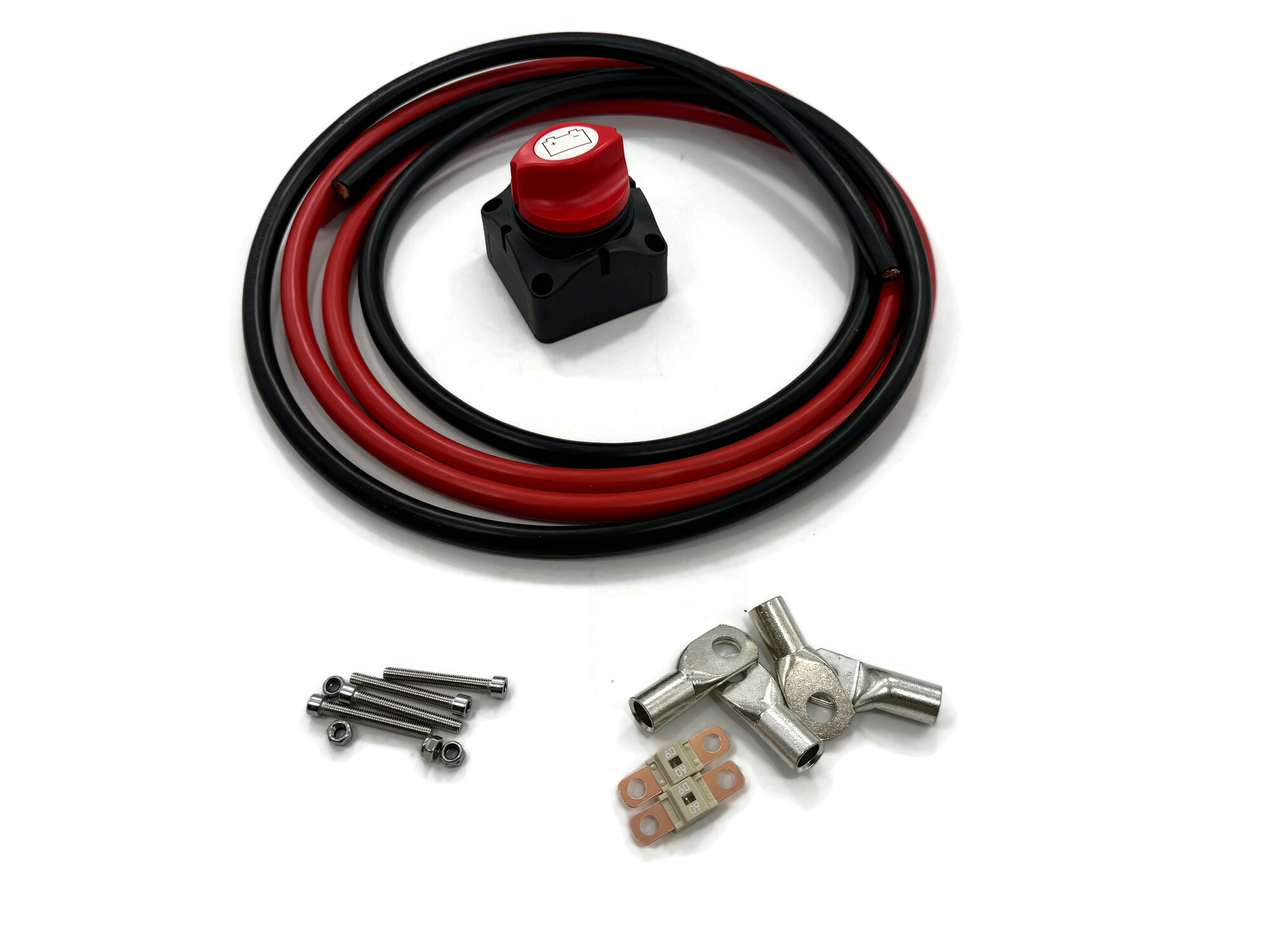 eXODA Kabel Set 50mm2 2x M8 2x M10 Trennschalter je 2m Rot Schwarz mit Sicherung - Vorschau 3