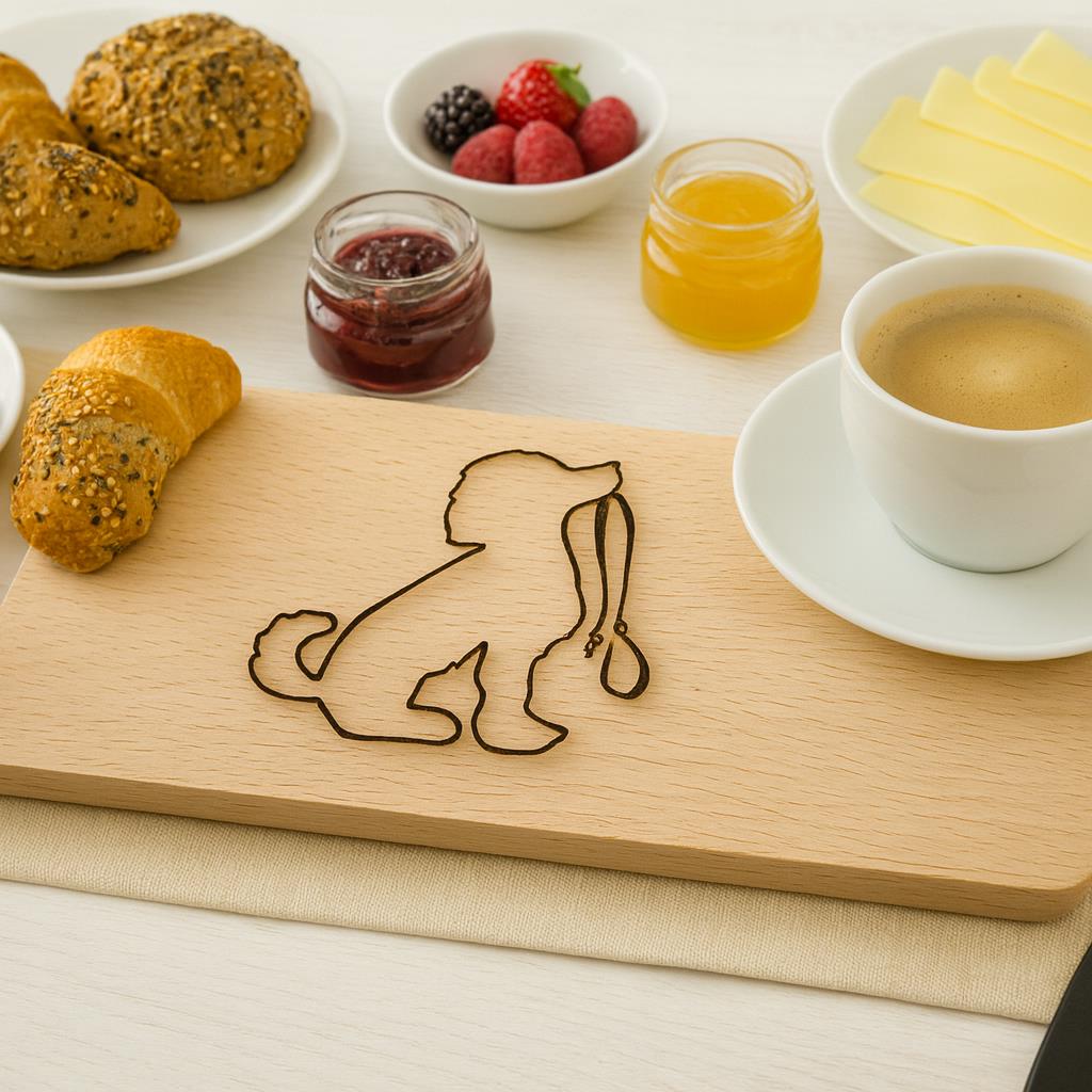 Frühstücksbrettchen Pudel Motiv aus Buchenholz 22 x 12 cm langlebig und hitzebeständig - Vorschau 2