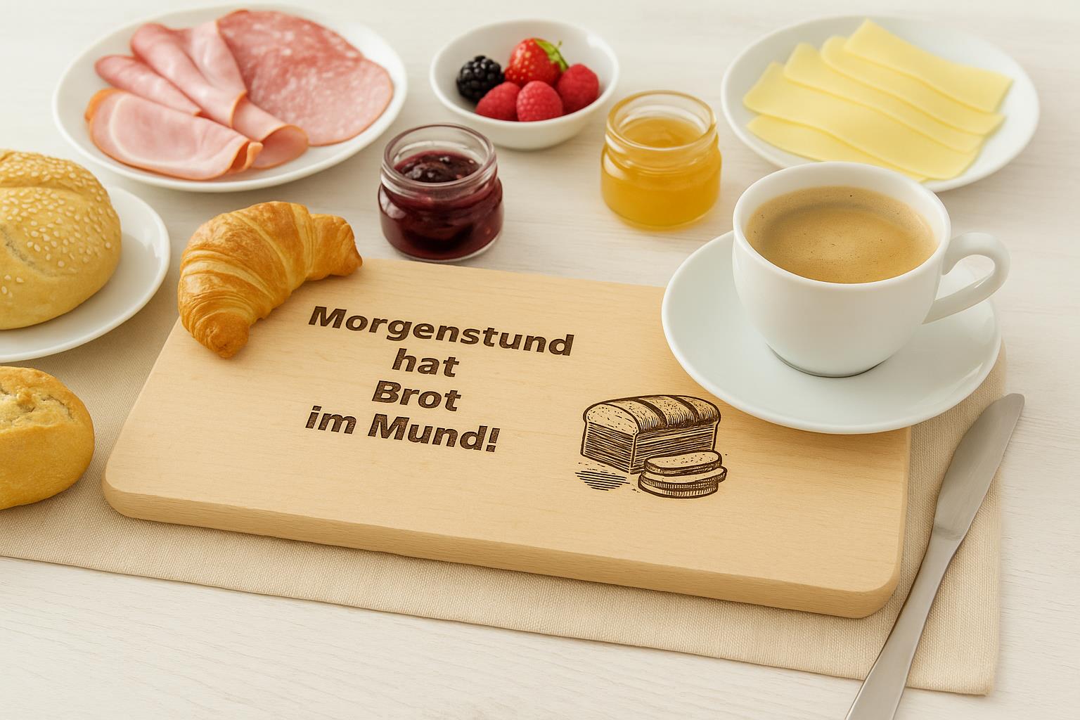 Frühstücksbrettchen aus Buchenholz mit Brot-Motiv langlebig und hitzebeständig - Vorschau 2