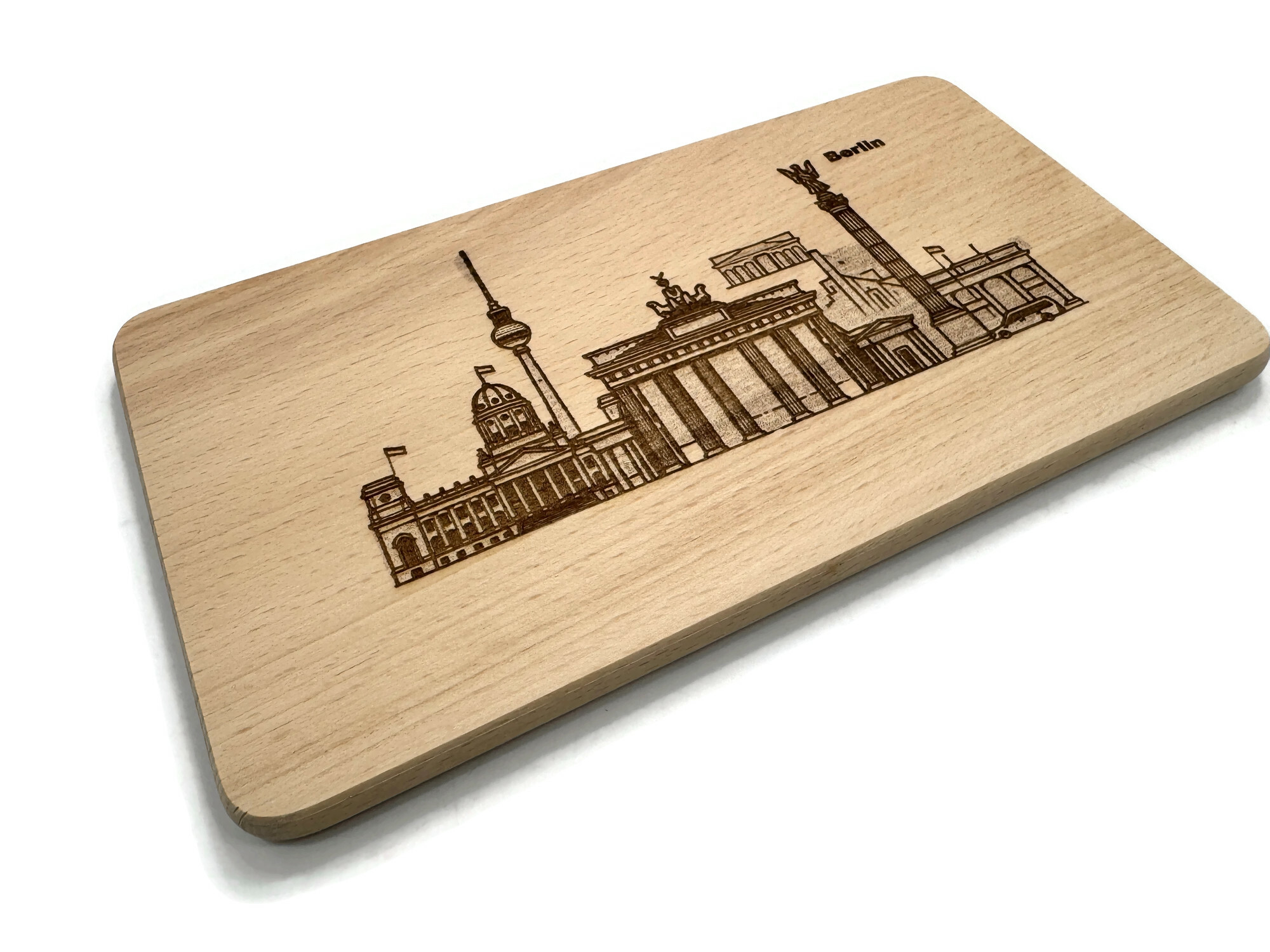 Frühstücksbrettchen aus echtem Buchenholz mit Berliner Wahrzeichen ideal für Snacks und Brot - Vorschau 2