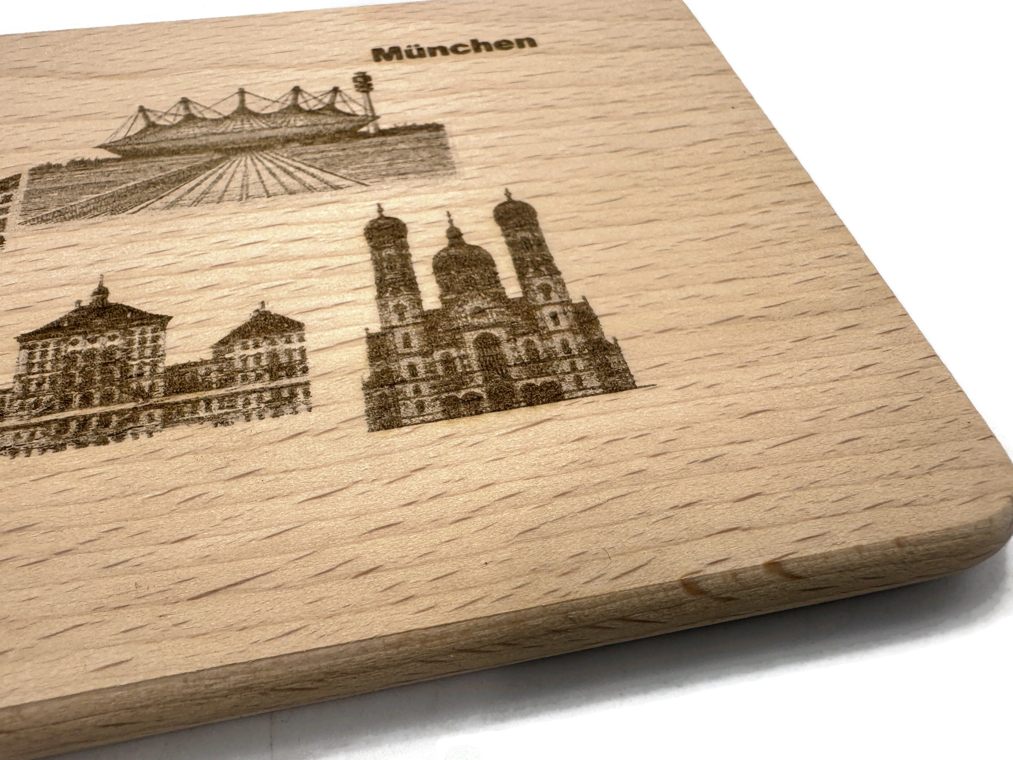 Frühstücksbrettchen aus Buchenholz mit Münchner Wahrzeichen ideal für Snacks und Präsente - Vorschau 4