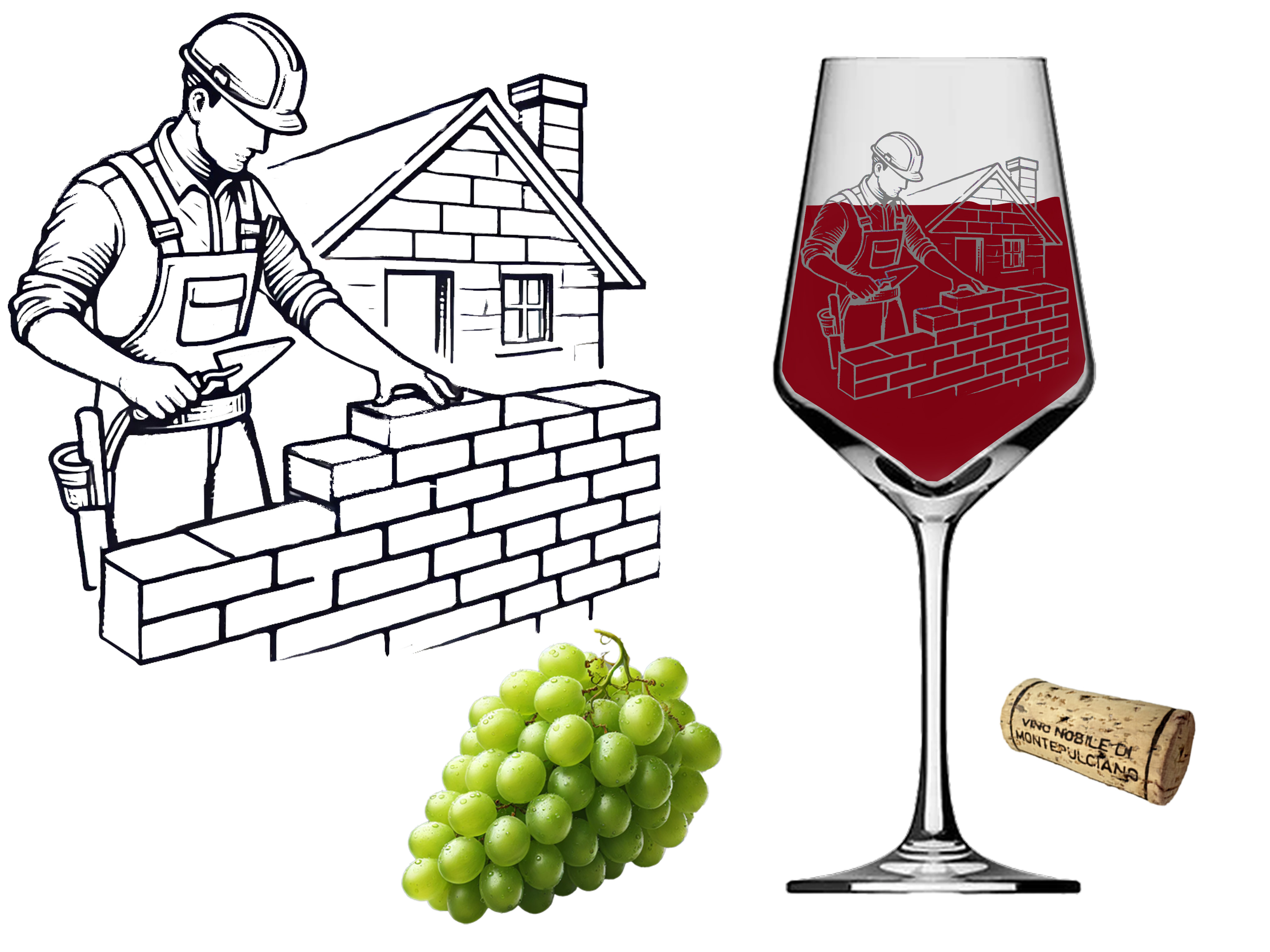 Weinglas Gravur Maurer 350ml spülmaschinenfest modernes Design für Weinliebhaber - Vorschau 4