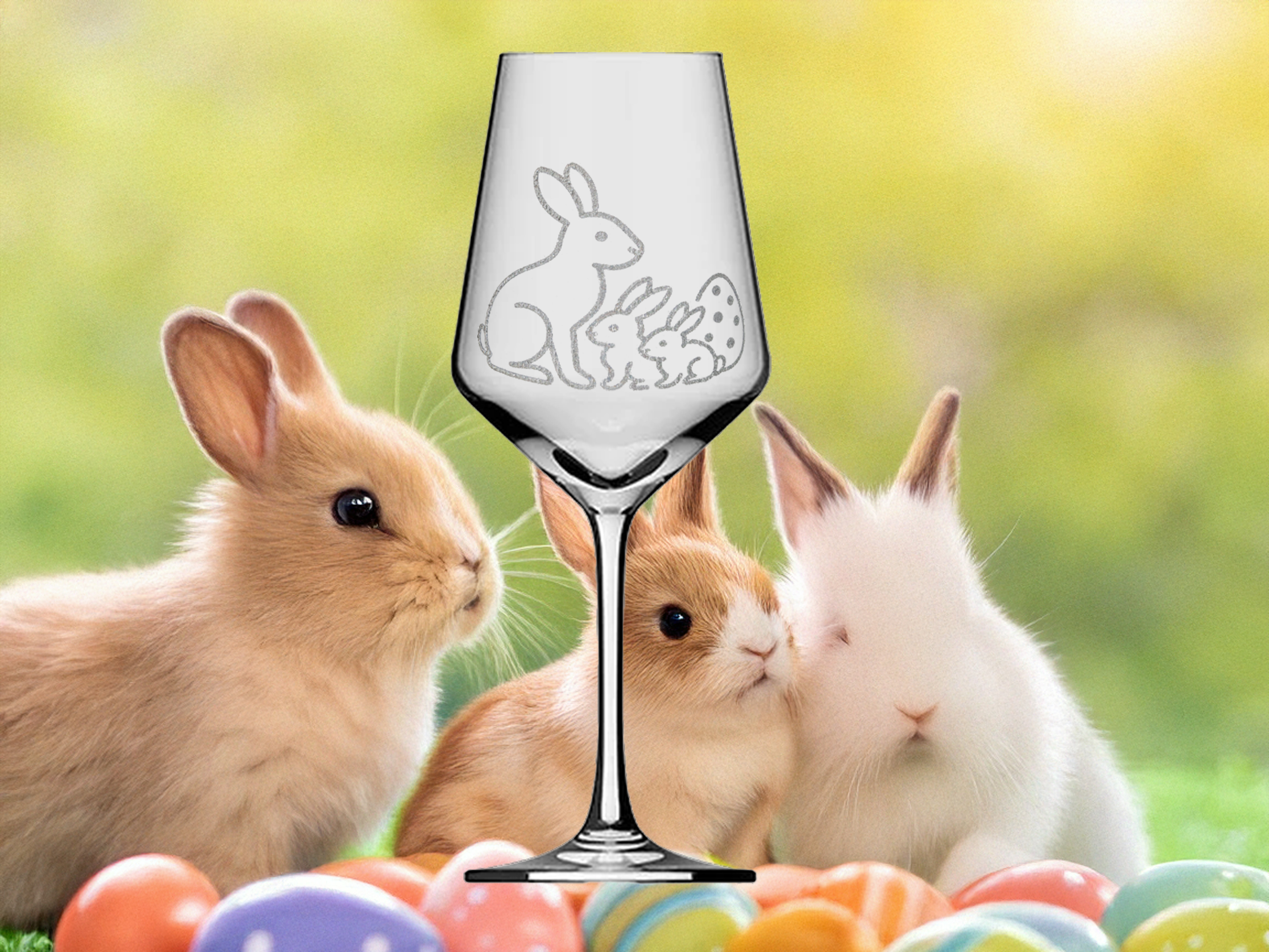 Graviertes Osterhasen-Weinglas 350ml spülmaschinenfest für Weinliebhaber und Feste - Vorschau 5