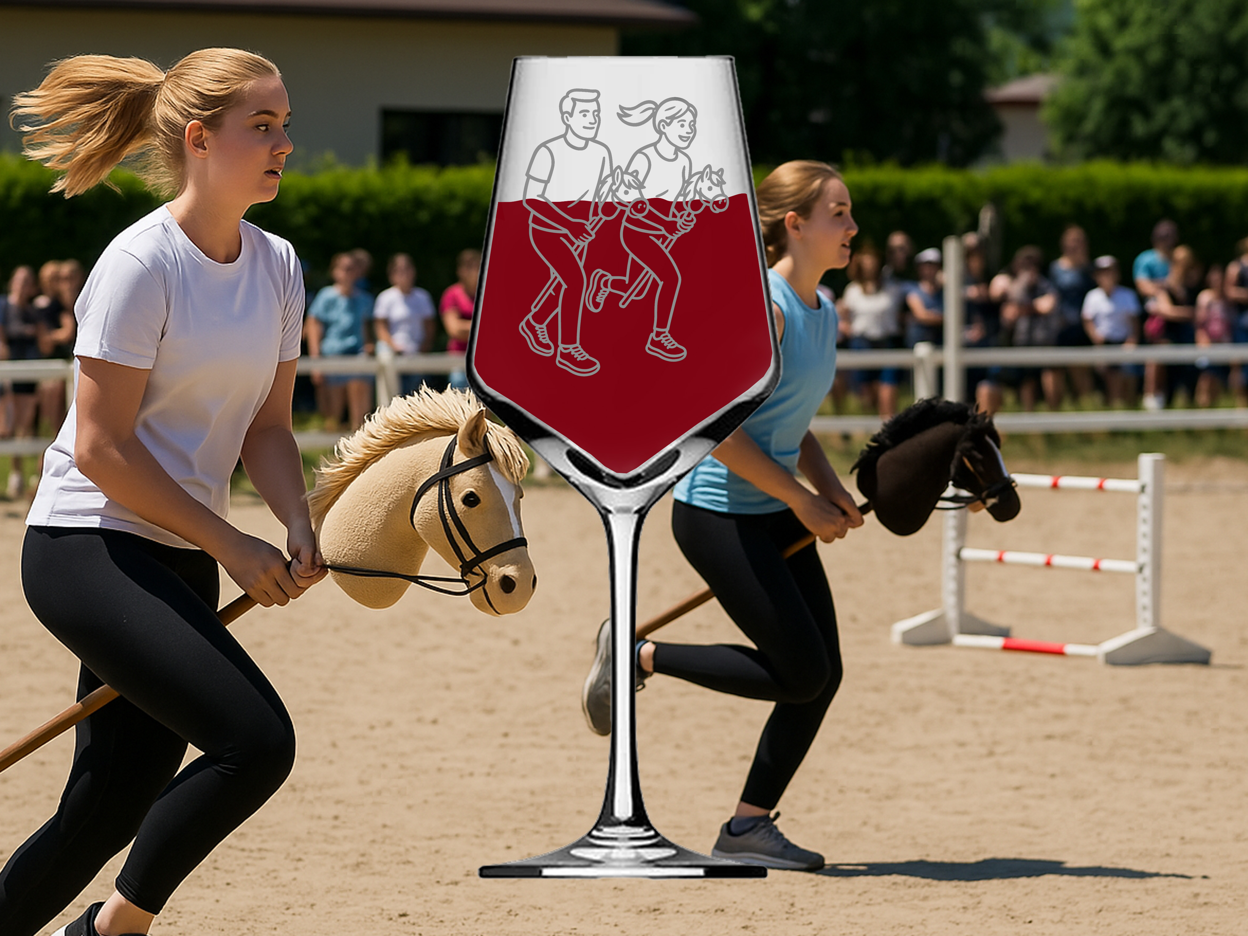 Weinglas mit Hobby Horsing für Pferdefans spülmaschinenfest mit Gravur für gesellige Abende - Vorschau 4