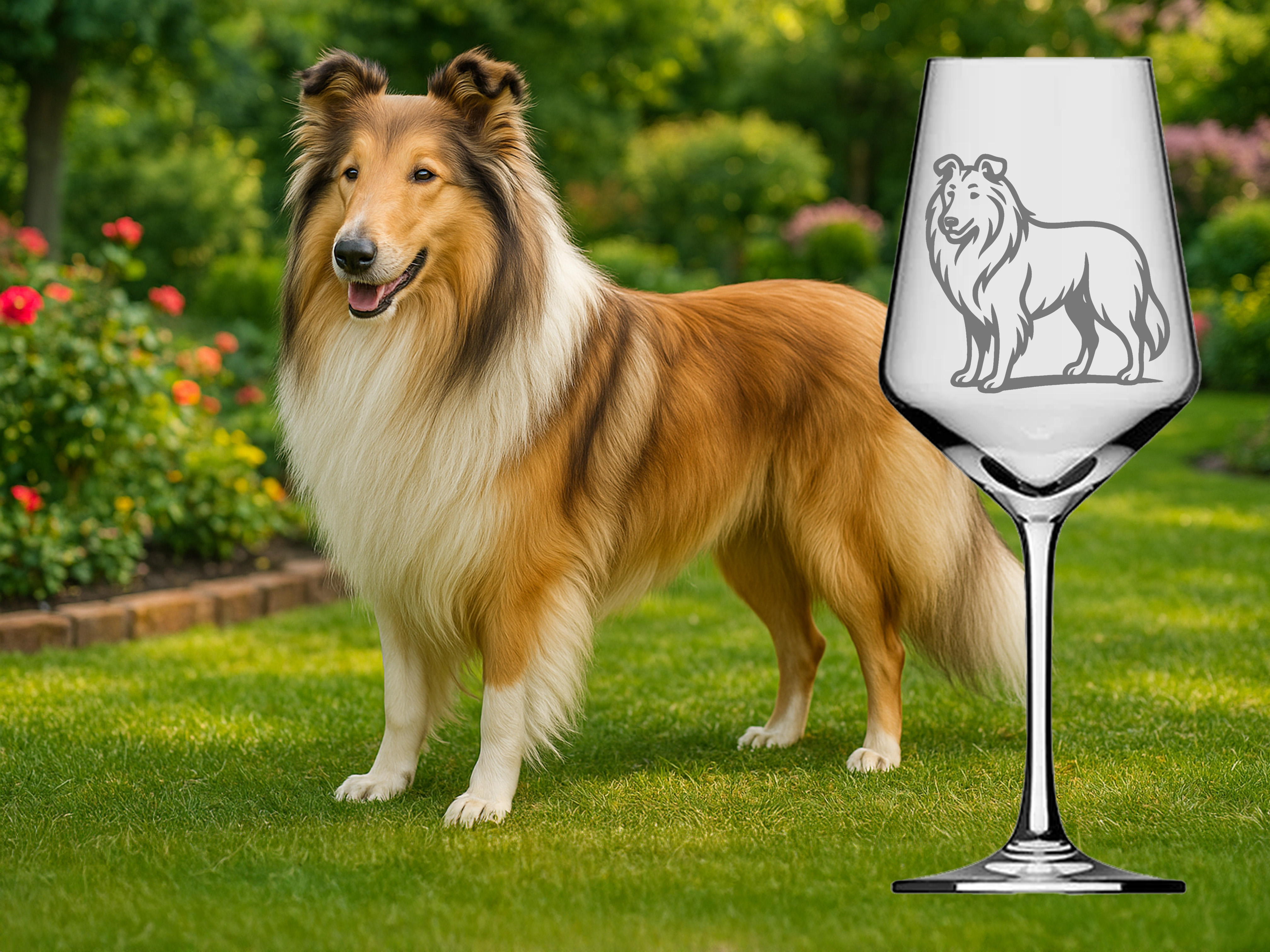 Weinglas Collie Designerstück für Kenner spülmaschinenfest 350 ml mit Gravur - Vorschau 2