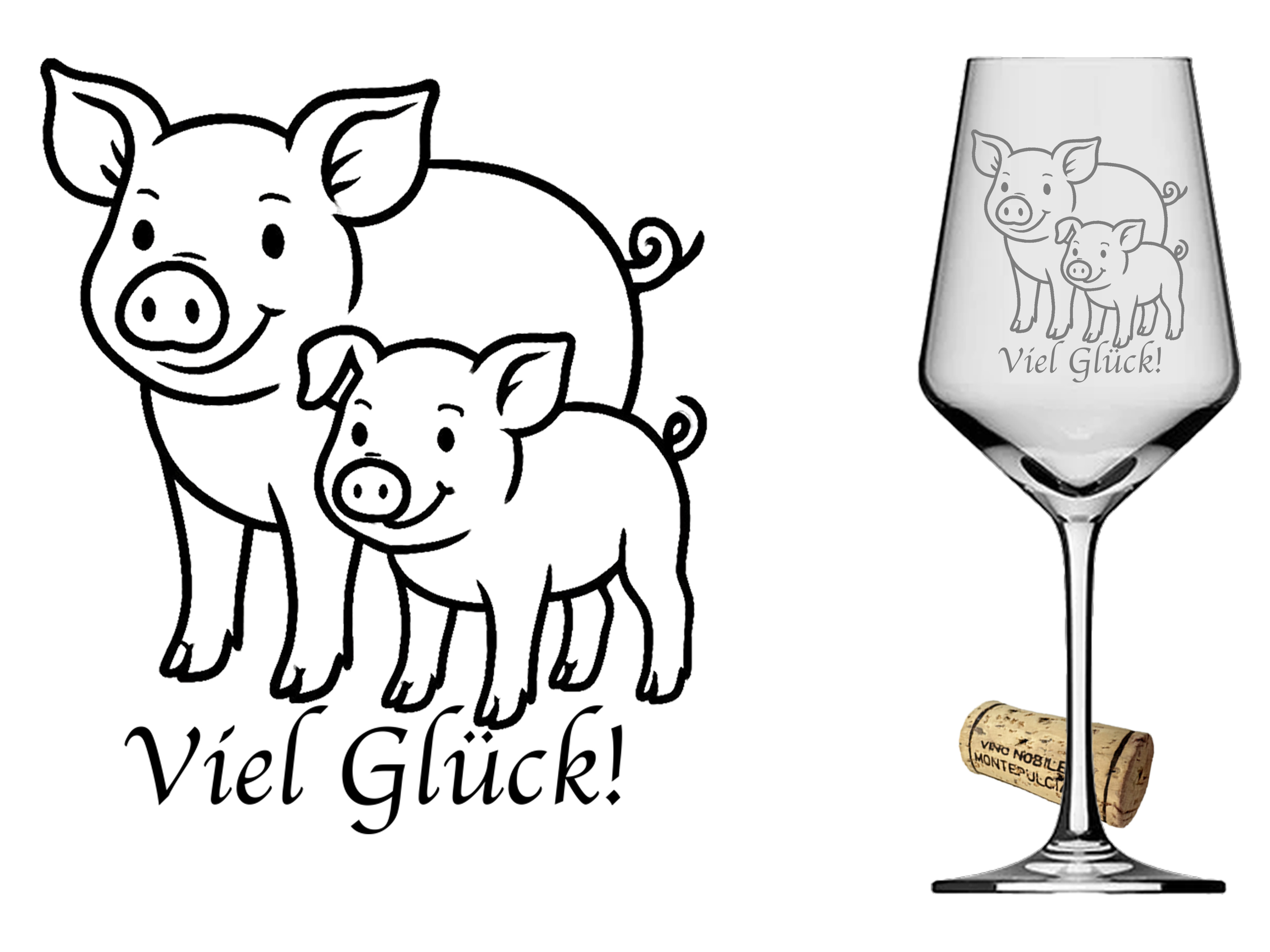 Weinglas 350ml mit Glücksschwein und Baby spülmaschinenfest originelles Design für Anlässe - Vorschau 3